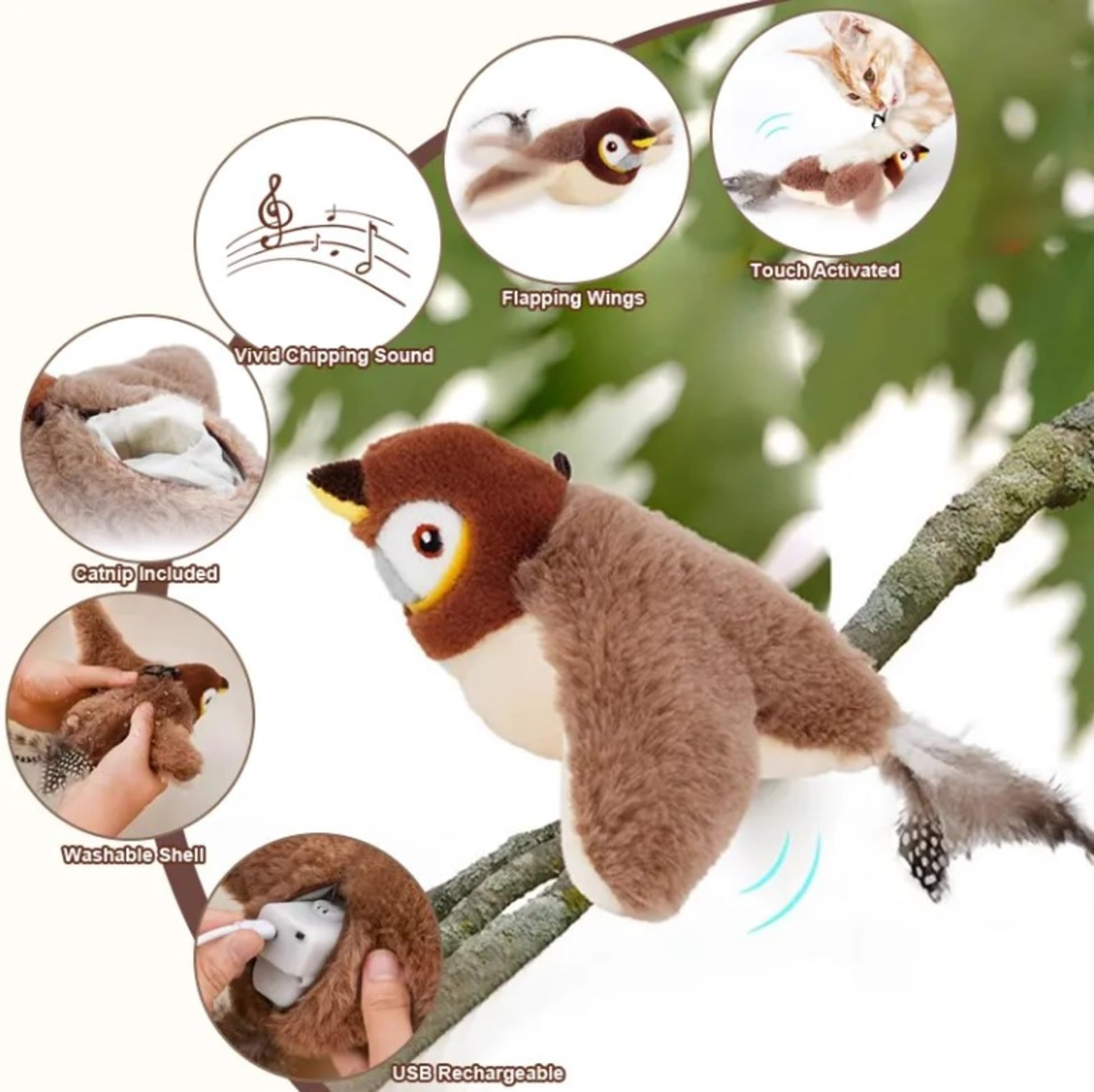 Interactive Flappy Bird Cat Toy With Chirping And Flapping Wings, (No Flying), Catnip-Infused, Perfect Cat Toys For Indoor Cats,