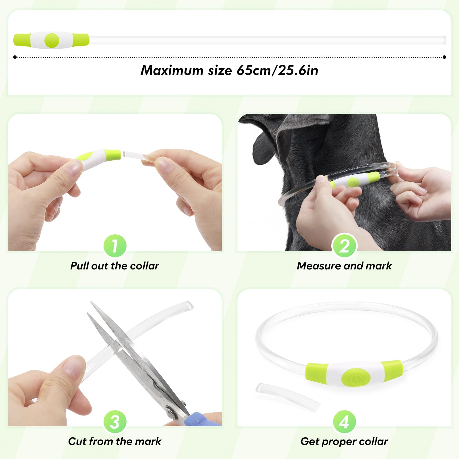 BSEEN LED Light Up Dog Collar, Rechargeable TPU, Green, 70cm, Model VQ-HQ9R-T7XR, Ideal for Night Walking