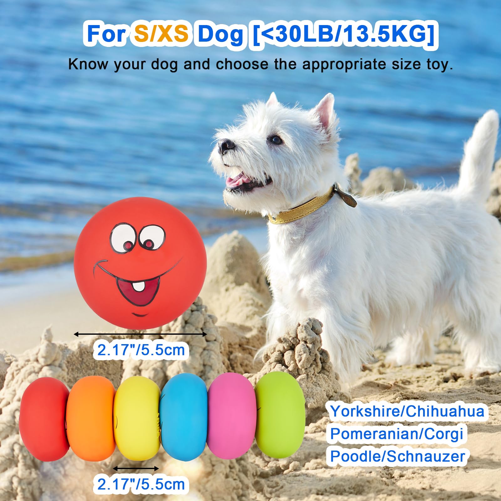 Gulucute Dog Squeaky Toys Latex Squeaky Balls For Small Puppy Chewing Rubber Soft Fun Emoji Dog Balls For Corgi Pet Dogs (6 Pcs)