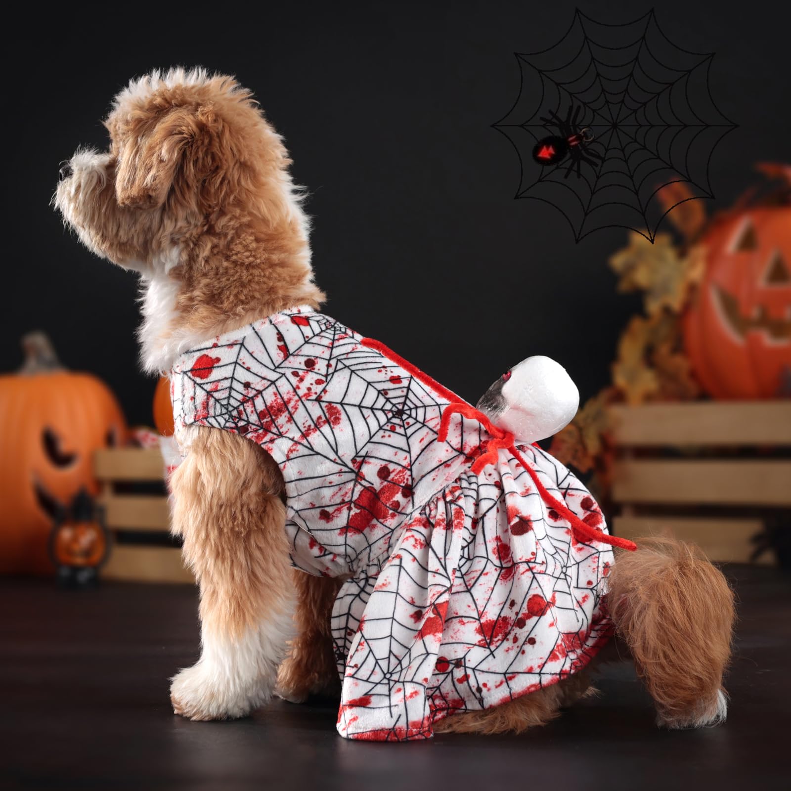 Otunrues Dog Halloween Dress Skeleton Halloween Costumes For Dogs Funny Halloween Puppy Dress For Small Dogs Cats Xl, Red & Whit