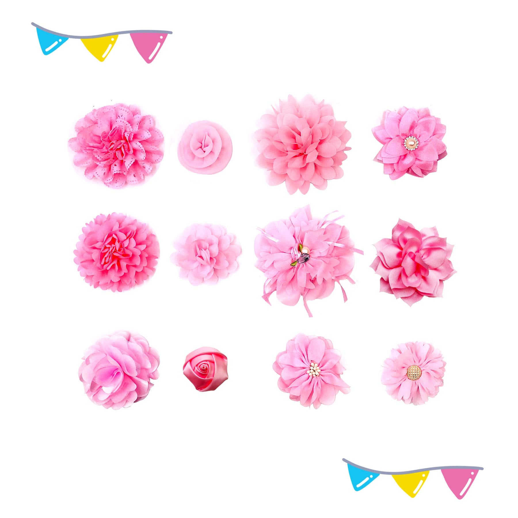 Pet Show 12Pcs Pink Dog Collar Bows And Flowers Attachment For Girls Puppies Cats Female Small Medium Dogs Collars Embellishment Decor For Wedding Birthday Parties Grooming Pet Collar Accessories