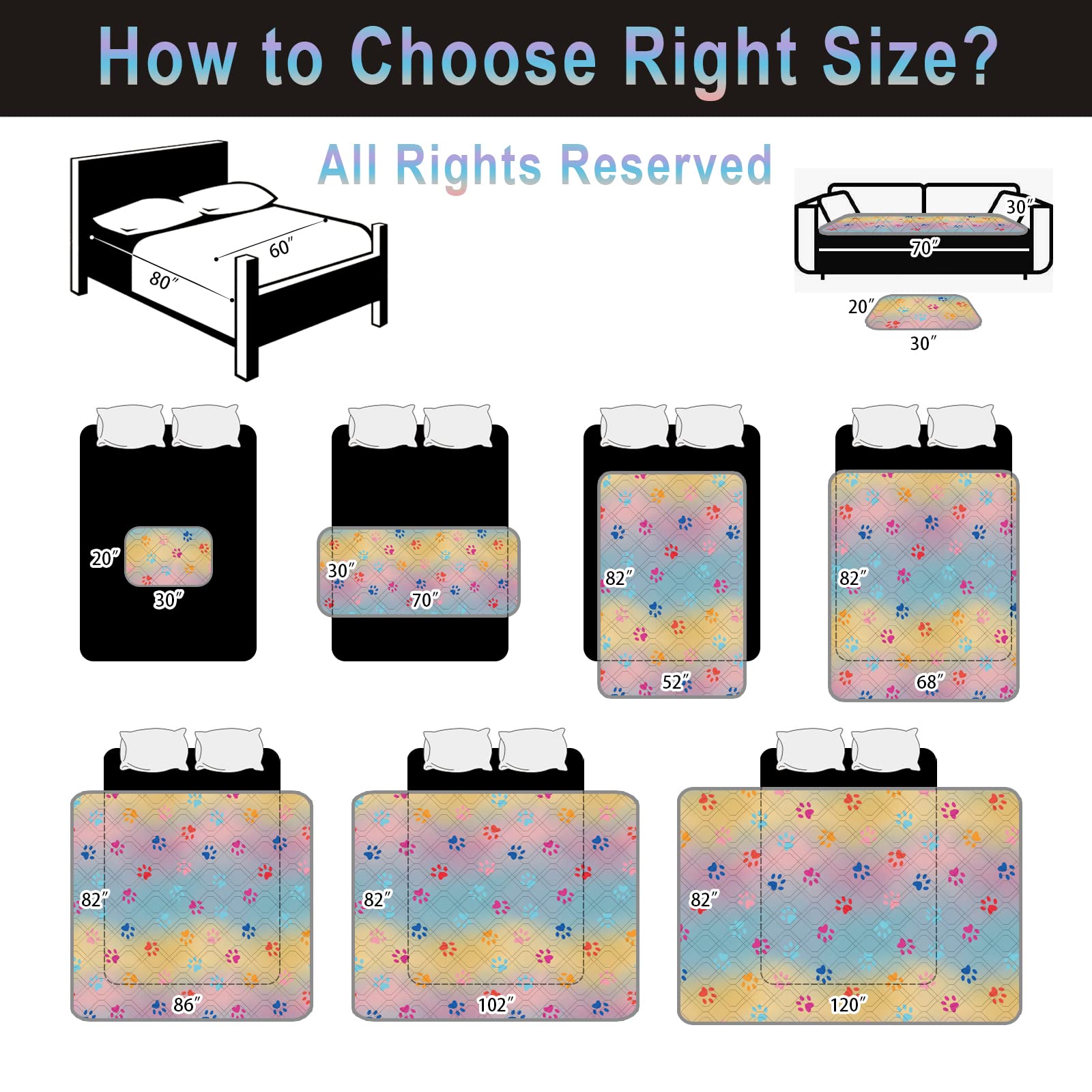 Topthumbs Waterproof Dog Bed Cover 30x70 inch Reversible Pad Reusable Camping Mat for Kids/Pet/Dog/Cat Washable Geometric Embroi