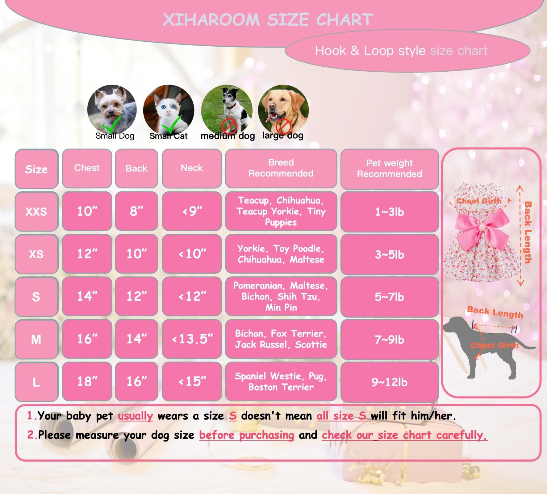 Msnfoasm Floral Print Dog Dress With Satin Bow And Pearl For Small Dogs Girl, Cat Apparel,Pink, Medium
