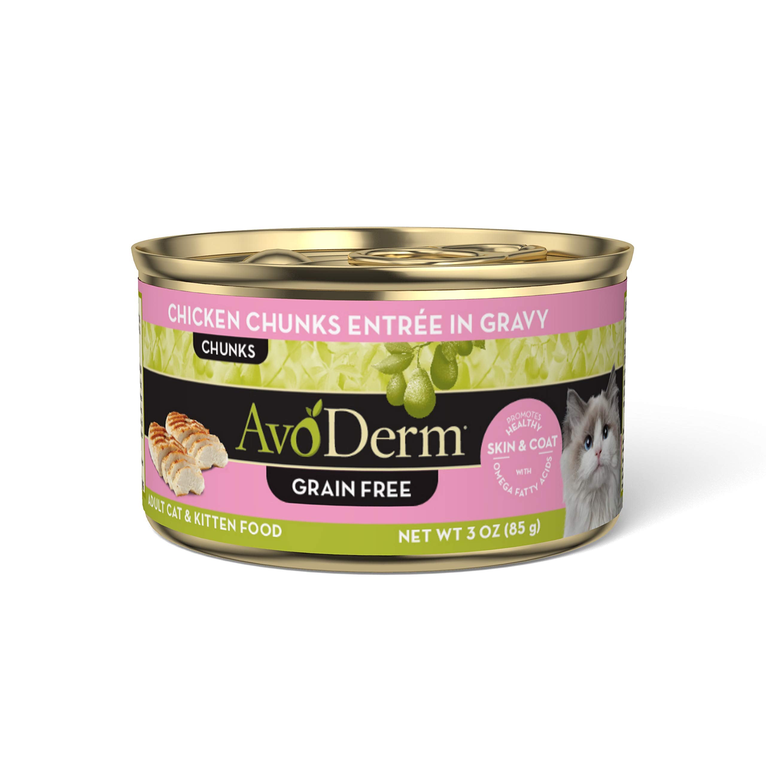 Avoderm Natural Grain Free Wet Cat Food, Chicken Chunks Entr  e In Gravy, 3 Oz Cans, Case Of 24