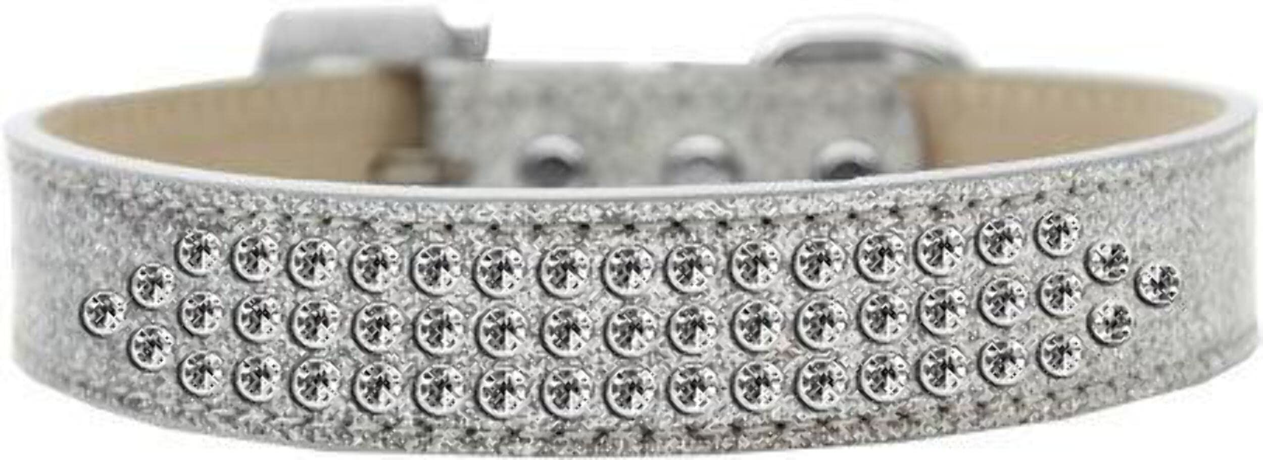 Mirage Pet Products Three Row Clear Crystal Ice Cream Dog Collar, Size 18, Silver