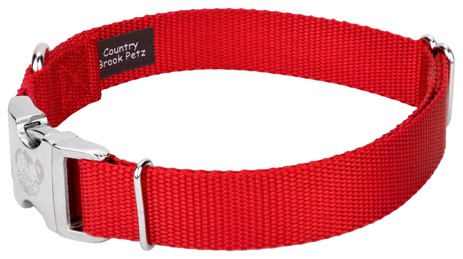 Country Brook Design - Vibrant 30+ Color Selection - Premium Nylon Dog Collar With Metal Buckle (Extra Large, 1 Inch, Bright Red)