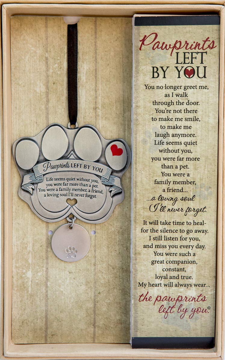 Pet Memorial Ornament - 3' Metal Casted Paw Print Design Ornament With Engravable Drop Pendant - Beautiful Remembrance Gift For A Grieving Pet Owner - Includes Pawprints Left By You Poem Card