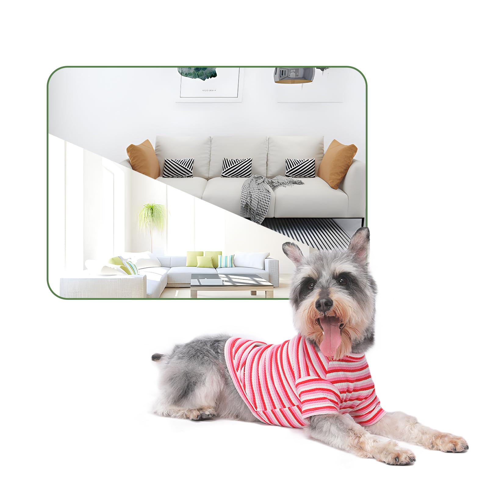 Mengmengda Small Dog Shirts, Cotton Clothes Indoor During Winter, Schnauzer, Chihuahua, Breathable Soft Clothes (Pink Stripe-Xs)