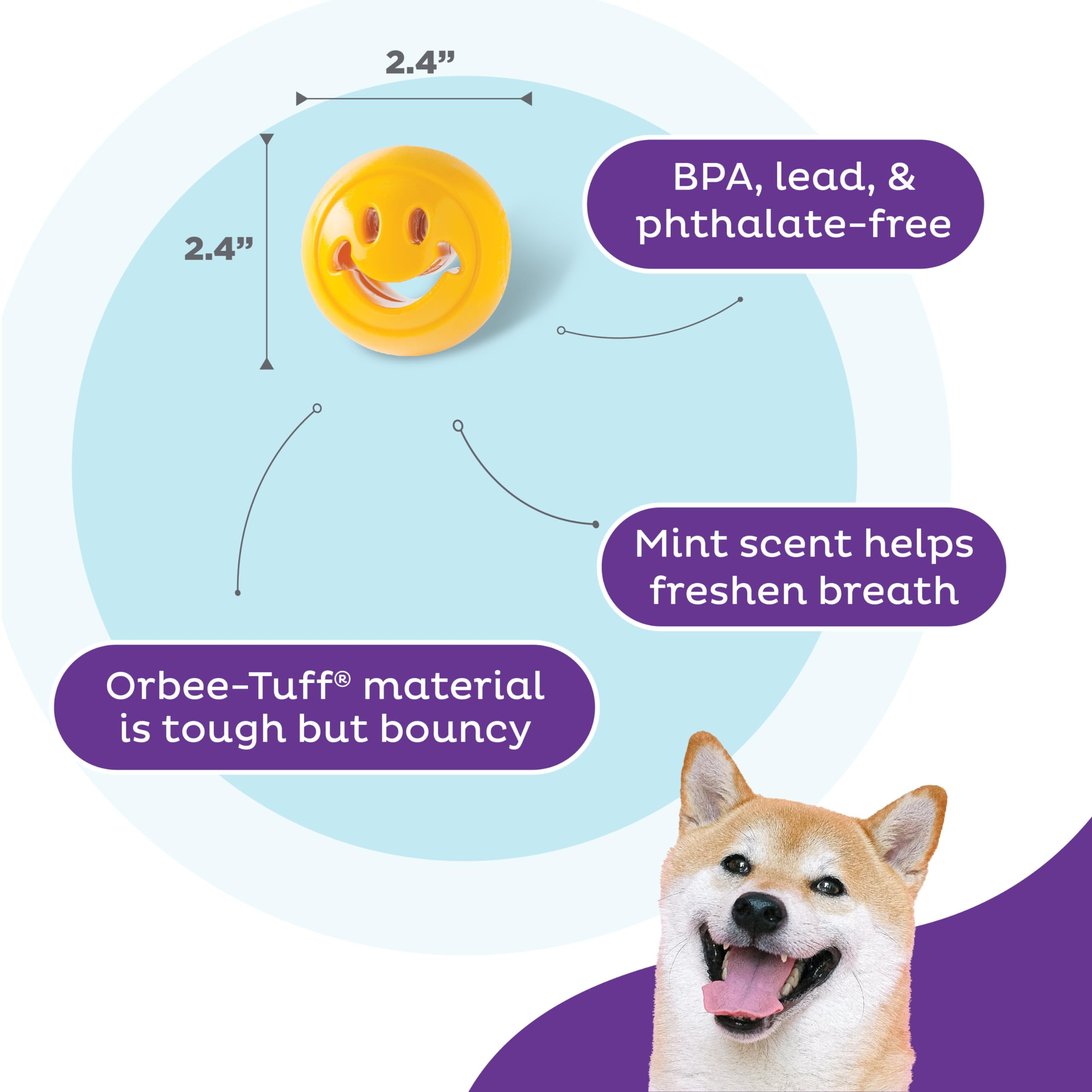 Outward Hound Nooks Happiness Treat Dispensing Dog Toy, Small, Yellow, Smiley Face