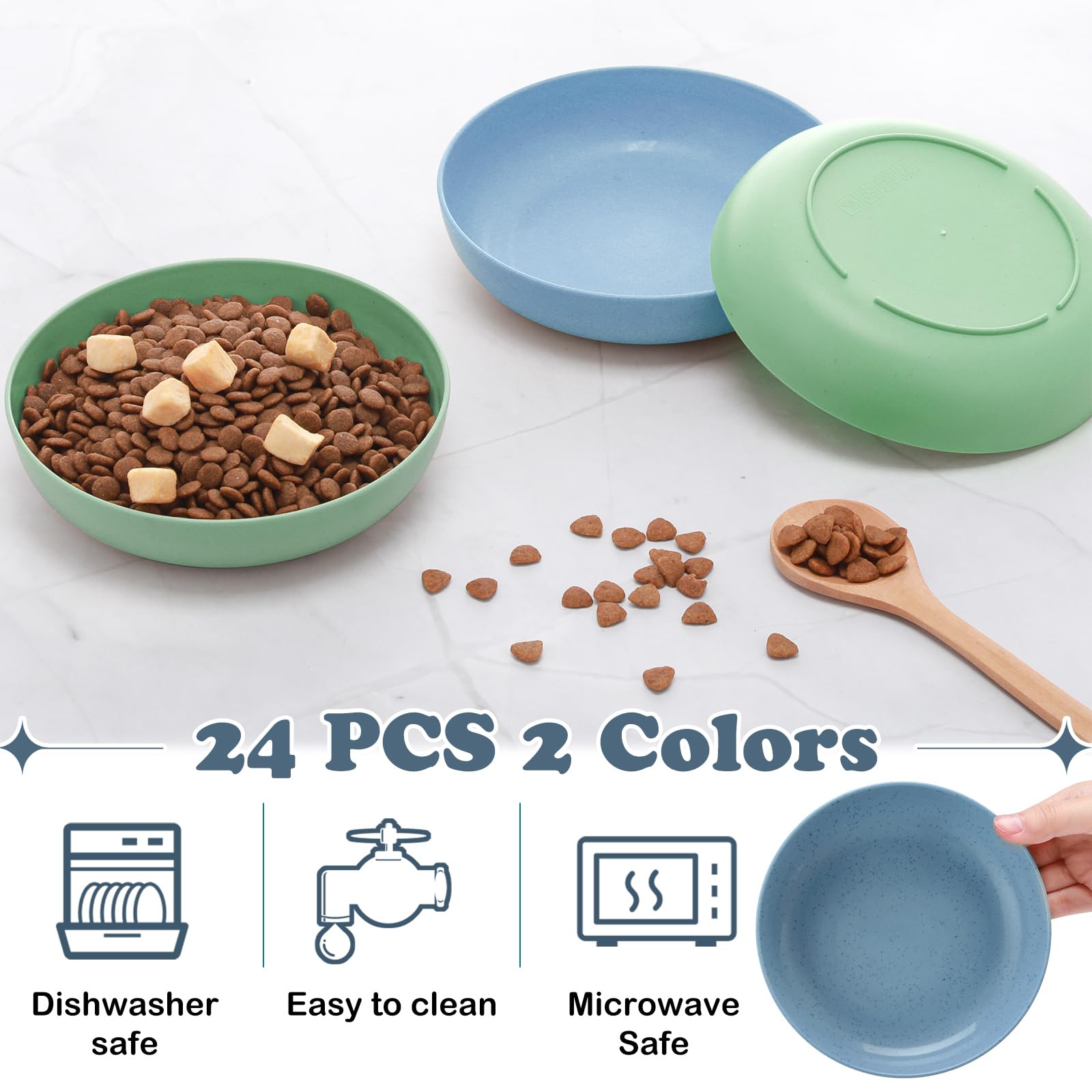 Tioncy 24 Pieces Fatigue Relief Cat Bowl Shallow Cat Food Dish Wide and Small Plate Wide Stray Wet Feeding Bowl for Ferrets Fera