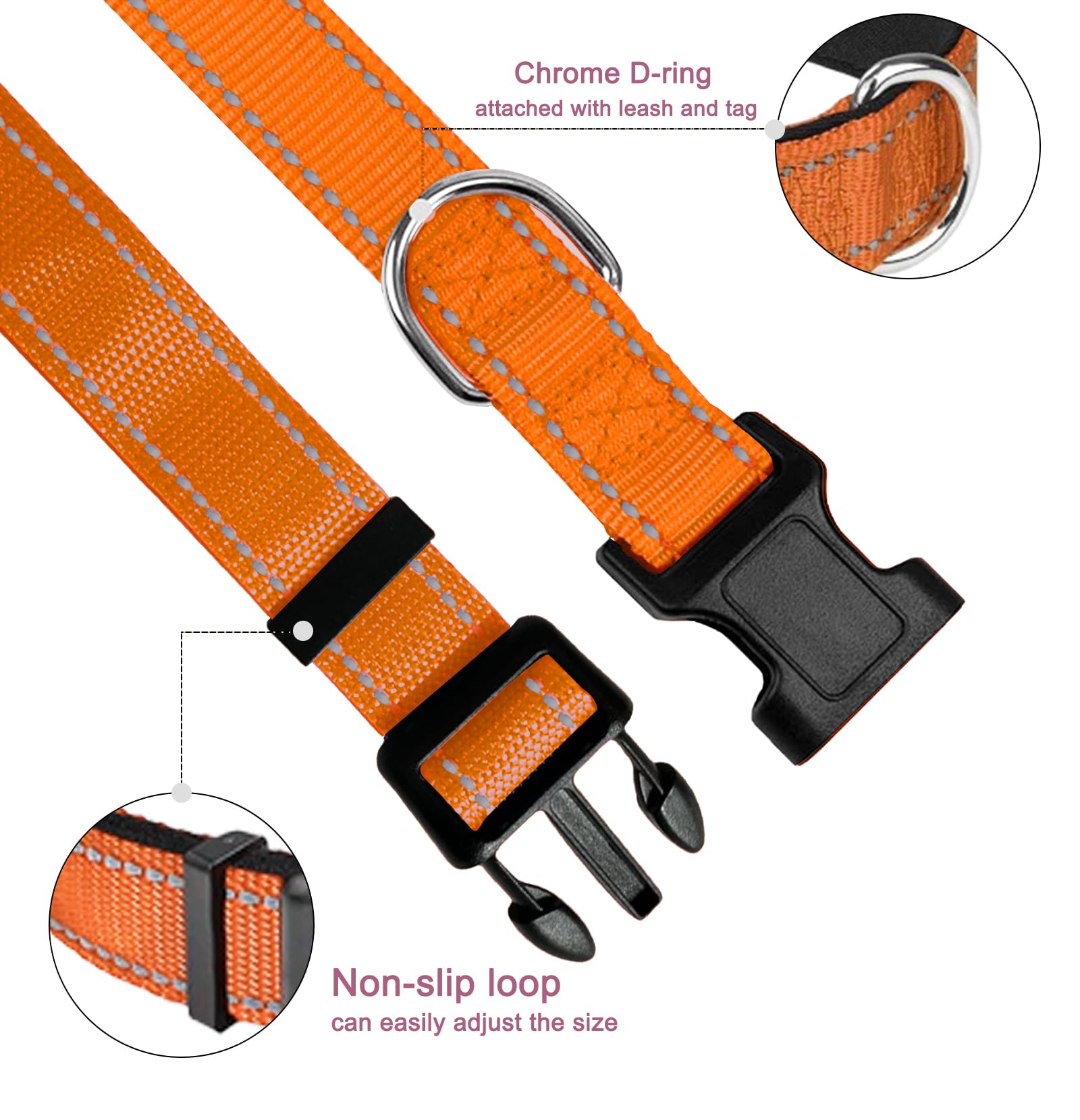 Xs Dog Collar, Reflective Pet Collar With Buckle Adjustable Safety Nylon Collars For Small Medium Large Dogs, Orange