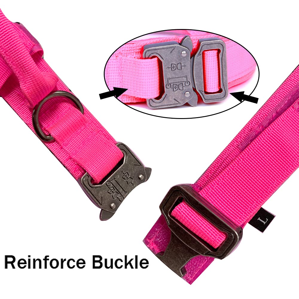 Tactical Dog Collar Military Dog Collar Adjustable Nylon Dog Collar Heavy Duty Metal Buckle With Handle For Dog Training ( Pink ,Xl )