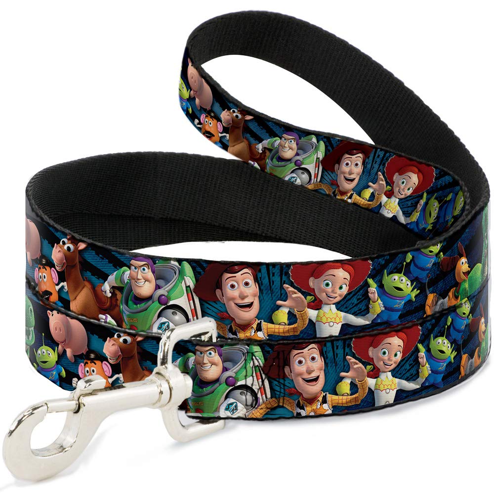 Buckle-Down Pet Leash - Toy Story Characters Running Denim Rays - 4 Feet Long - 1/2' Wide