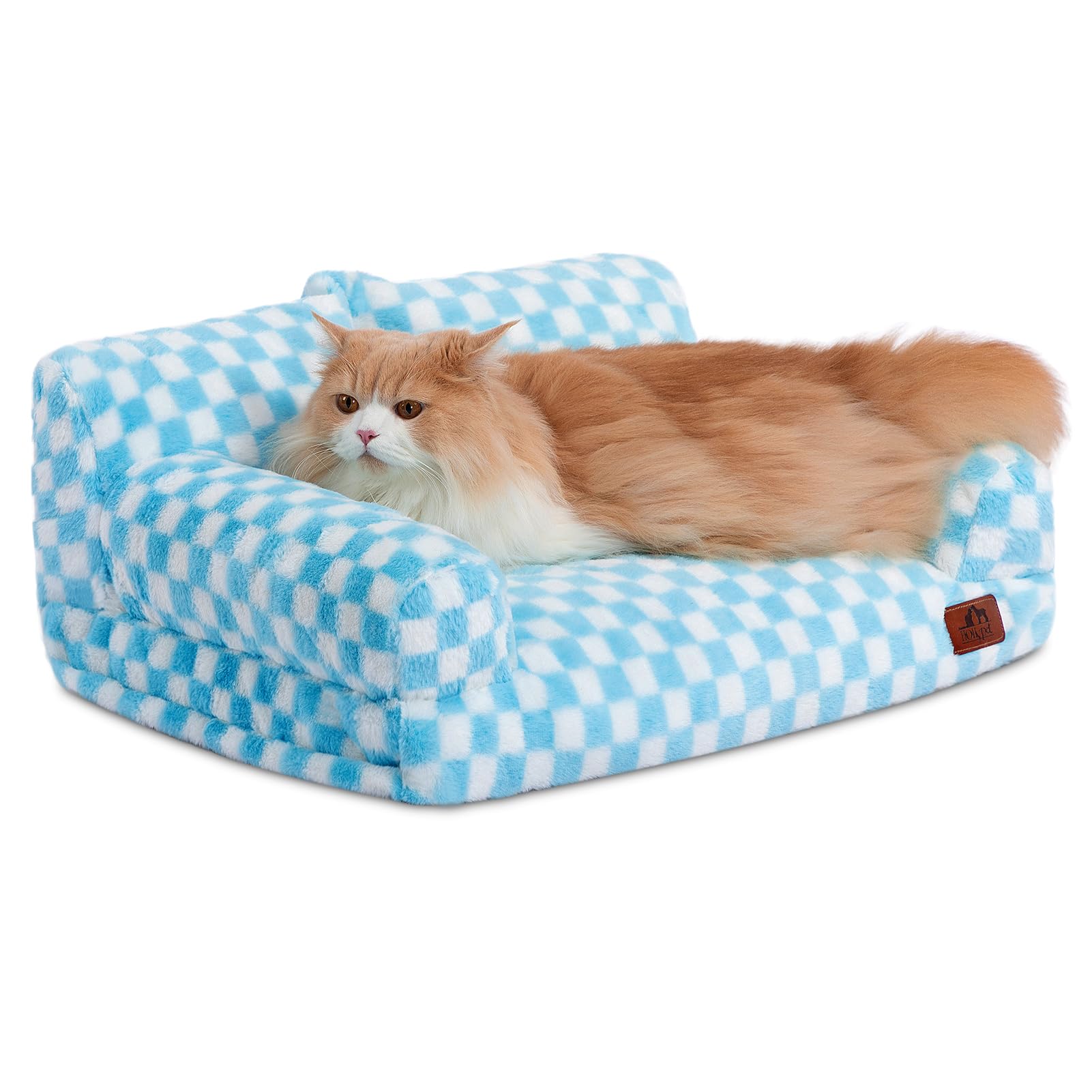 Hollypet Fluffy Dog Cat Bed Pet Couch Beds Plush Soft Warming Washable Puppy Bed for Small Medium Dogs and Large Cats, Blue and 