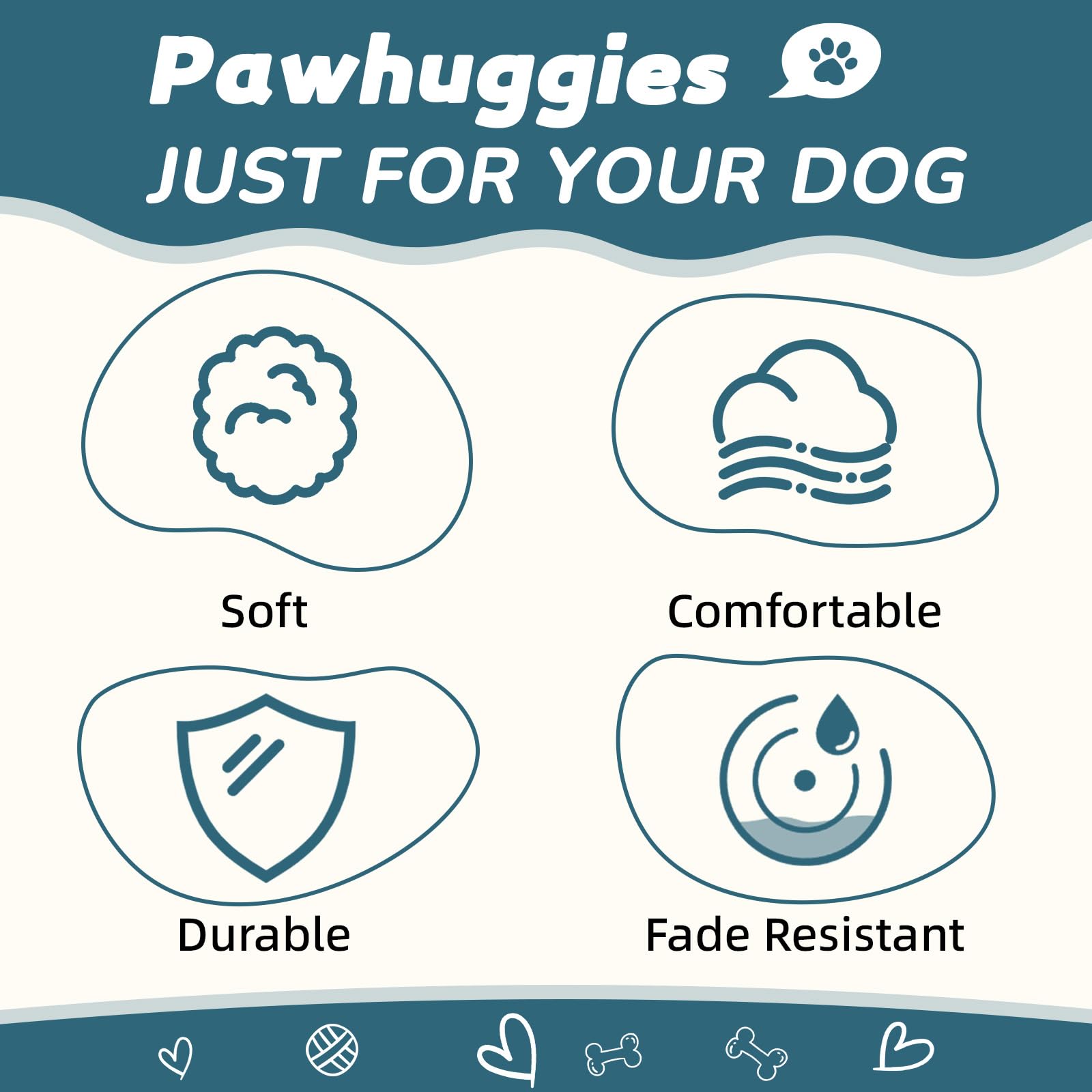 Pawhuggies Blue Dog Collar For Medium Size Dog, Breathable, Anti-Odor & Soft, Comfortable For Sensitive Skin Puppies, 90% Bamboo