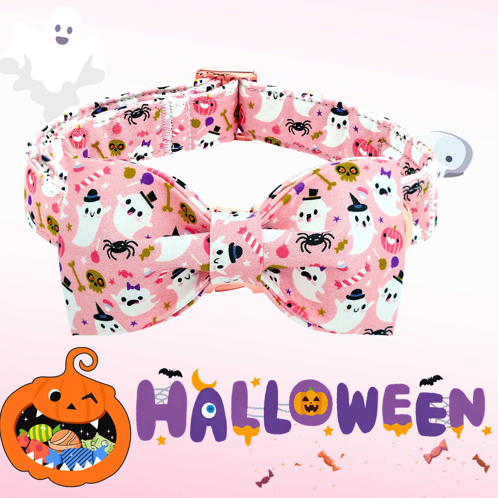 Lionheart Glory Halloween Dog Collar Bowtie - Heavy Duty Adjustable Fall Holiday Collar For Medium Dogs - Bow For Female Or Male