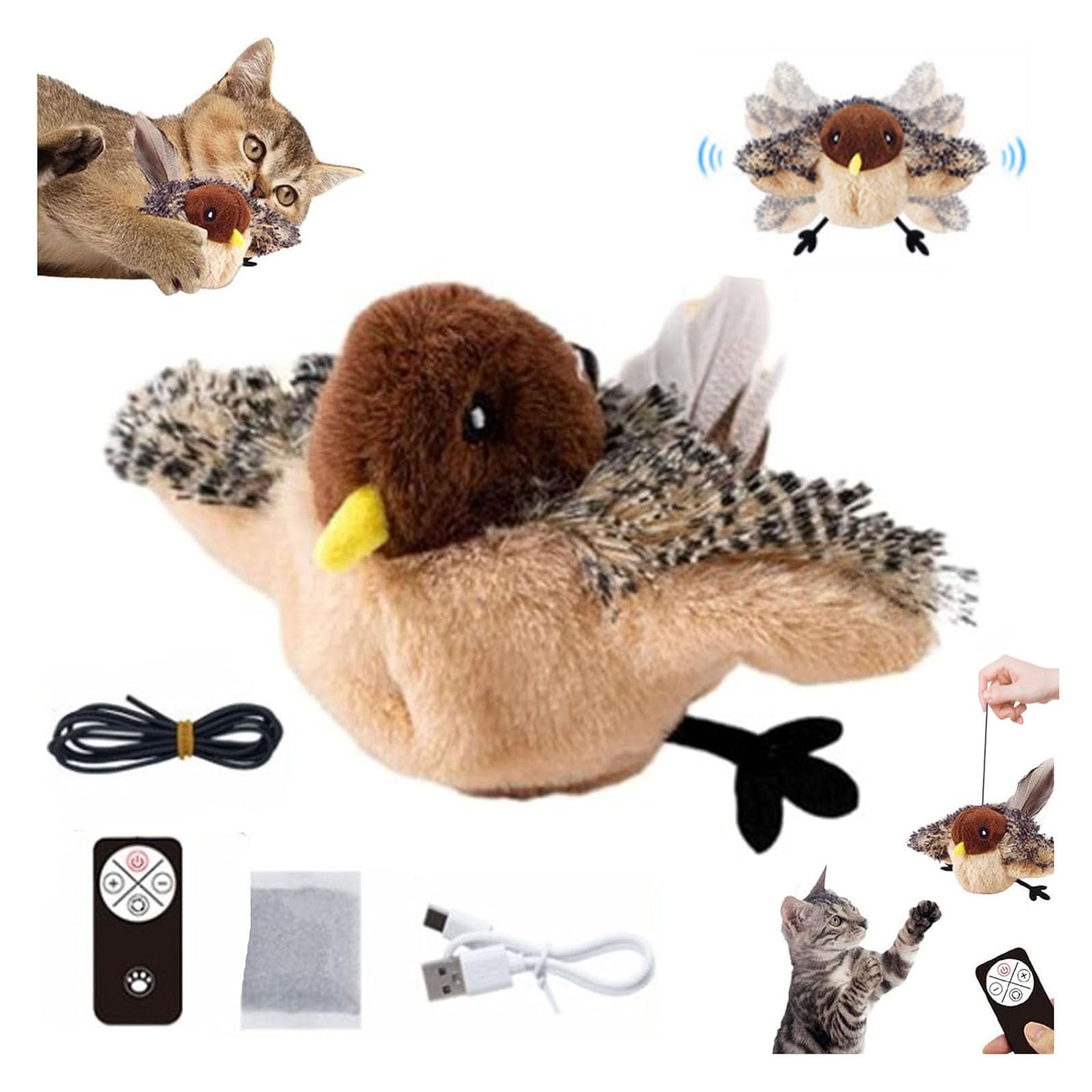 Flying Bird Cat Toy, Chirping Bird Cat Toy Flapping Wings, Flapping Bird Cat Toy, Simulated Chirping Bird Cat Toy, Flying Bird C