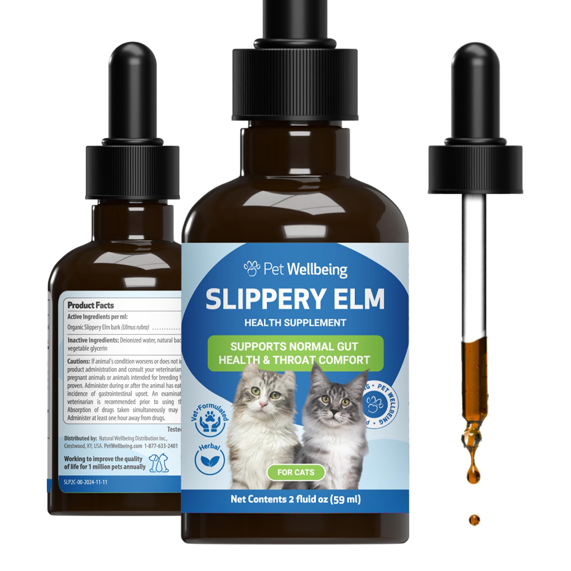 Pet Wellbeing Slippery Elm for Cats - Organic Herb, Supports Healthy Digestive Tract, Gut Lining, Throat Comfort, Lower Urinary 
