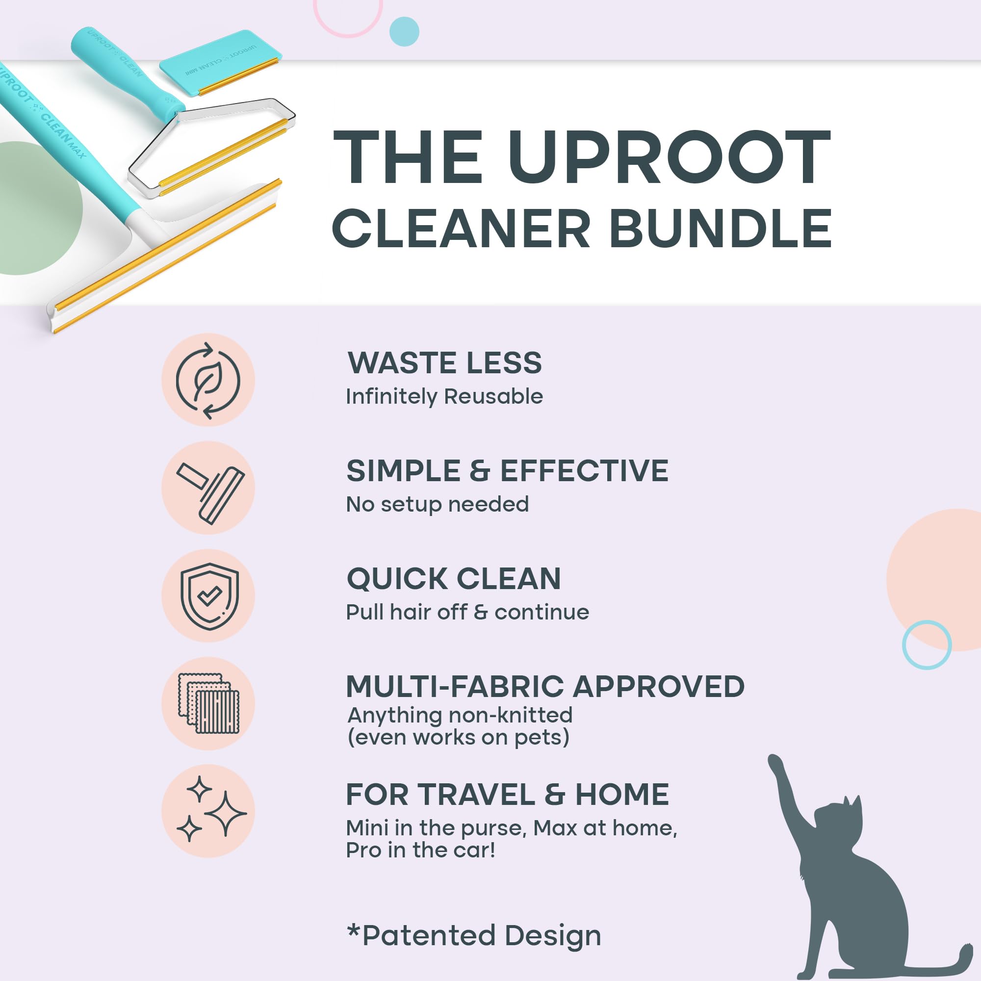 Uproot Clean Fur-Nado Survival Kit - Uproot Cleaner Pro Pet Hair Remover Tool + Mini & Max Variants - Pet Hair Removal Tool And
