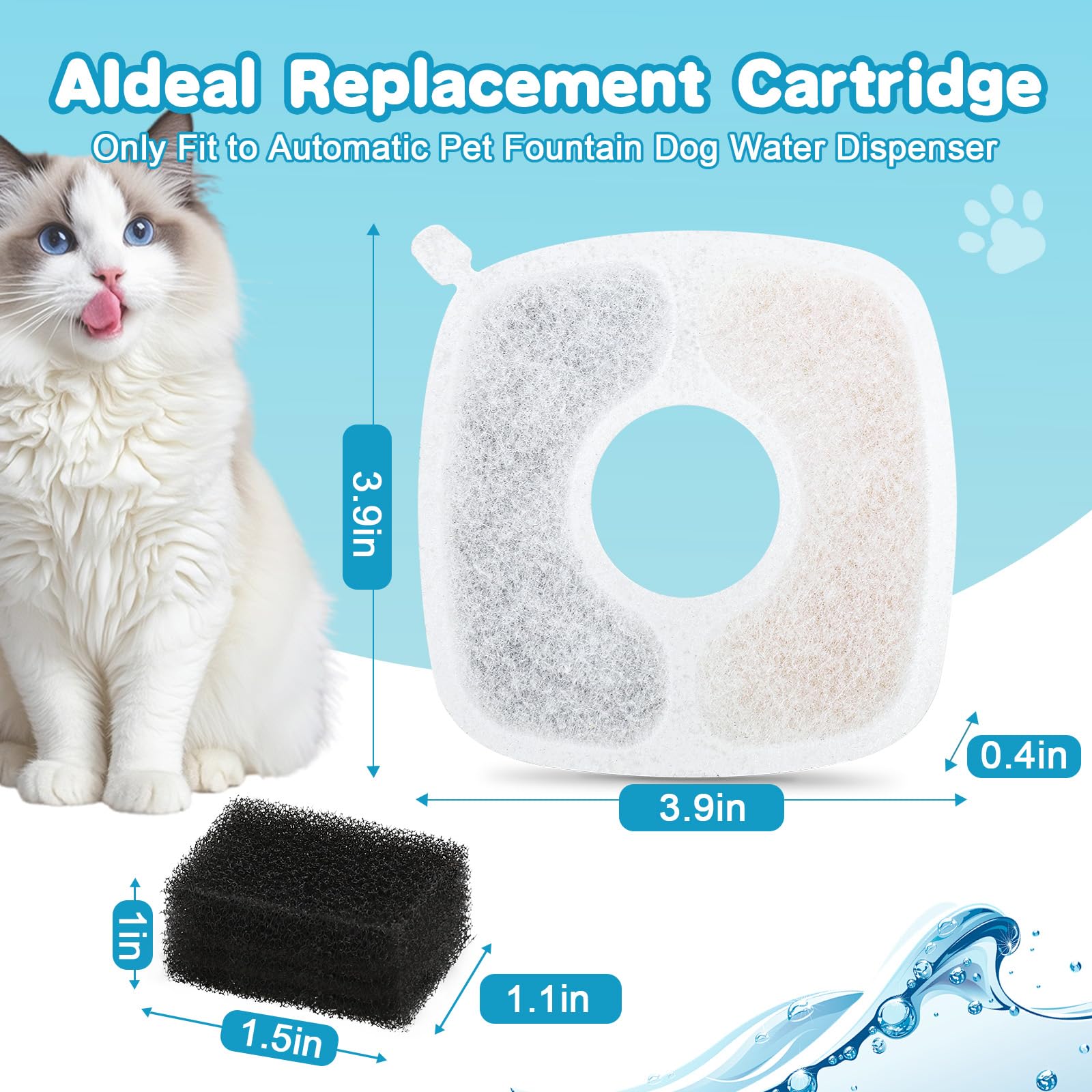 ELXXROONM 36 Pack Cat Water Fountain Filter Replacement Compatible with VEKEN 67oz/84oz/95oz/135oz Automatic Pet Fountain Dog Wa