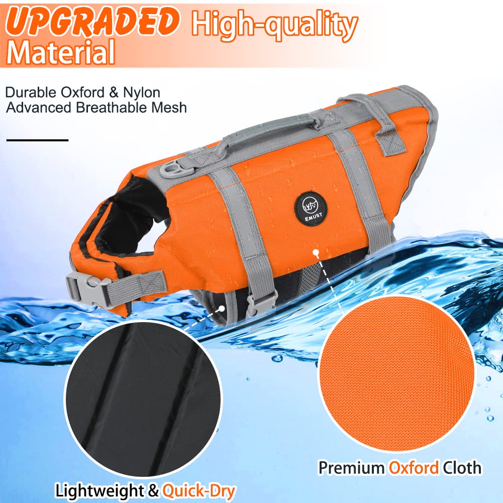 Emust Dog Life Vests, Adjustable Dog Life Jacket With Rescue Handle, Puppy Flotation Vest For Small/Medium/Large Dogs, Xs, Newor