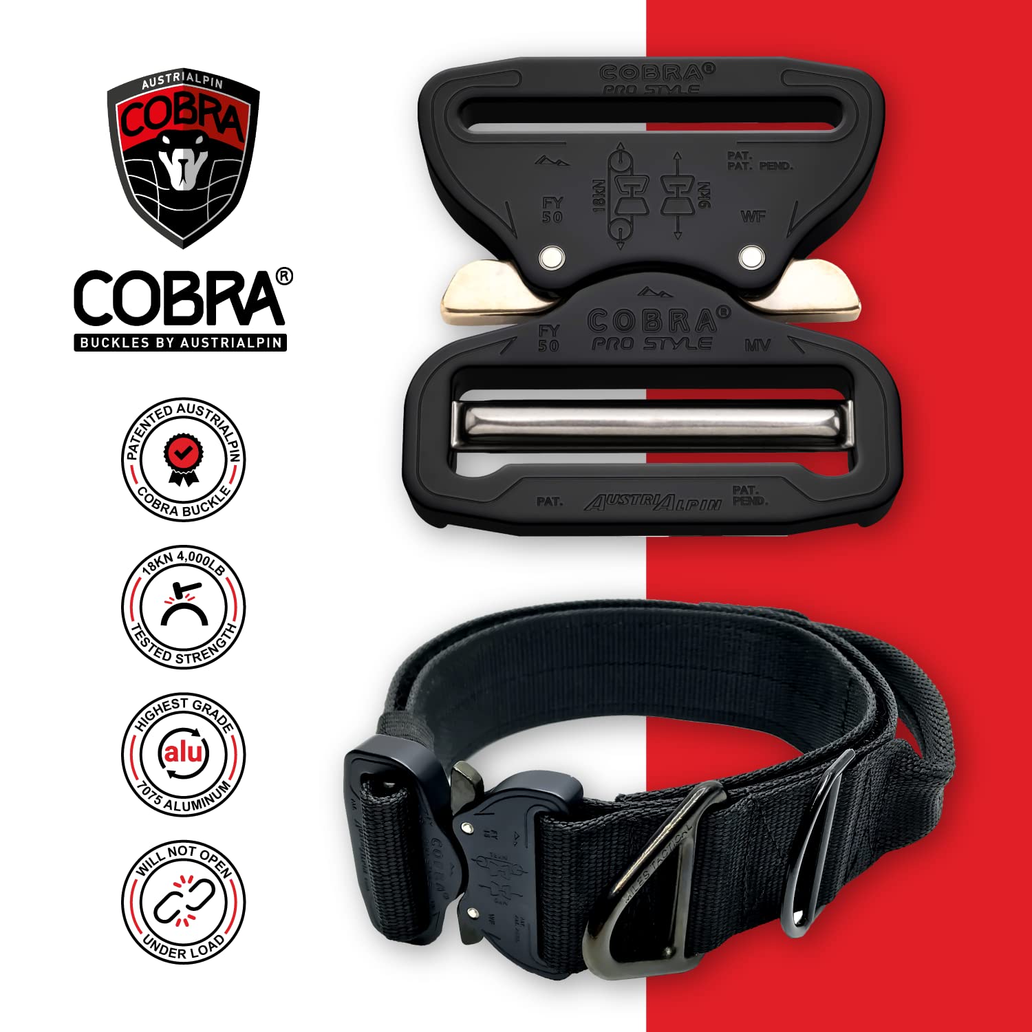 Miles Tactical Cobra Buckle Dog Collar Heavy Duty For Large Dogs K9 And Military Made In Usa (Large With Handle, Wolf Gray)