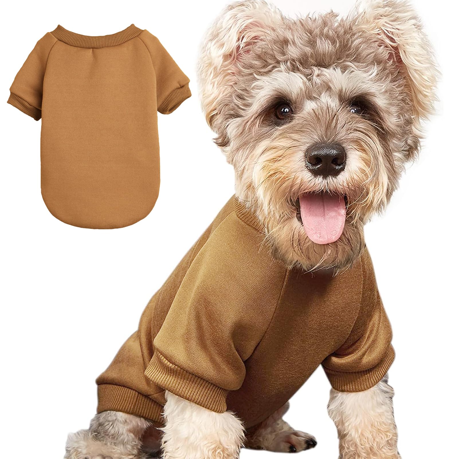 Jouhoi Puppy Sweater For Small Dogs Clothes Warm Winter Cat Clothe Pet Sweatshirt Knitwear Doggie Kitten Clothing, Coffee, Small
