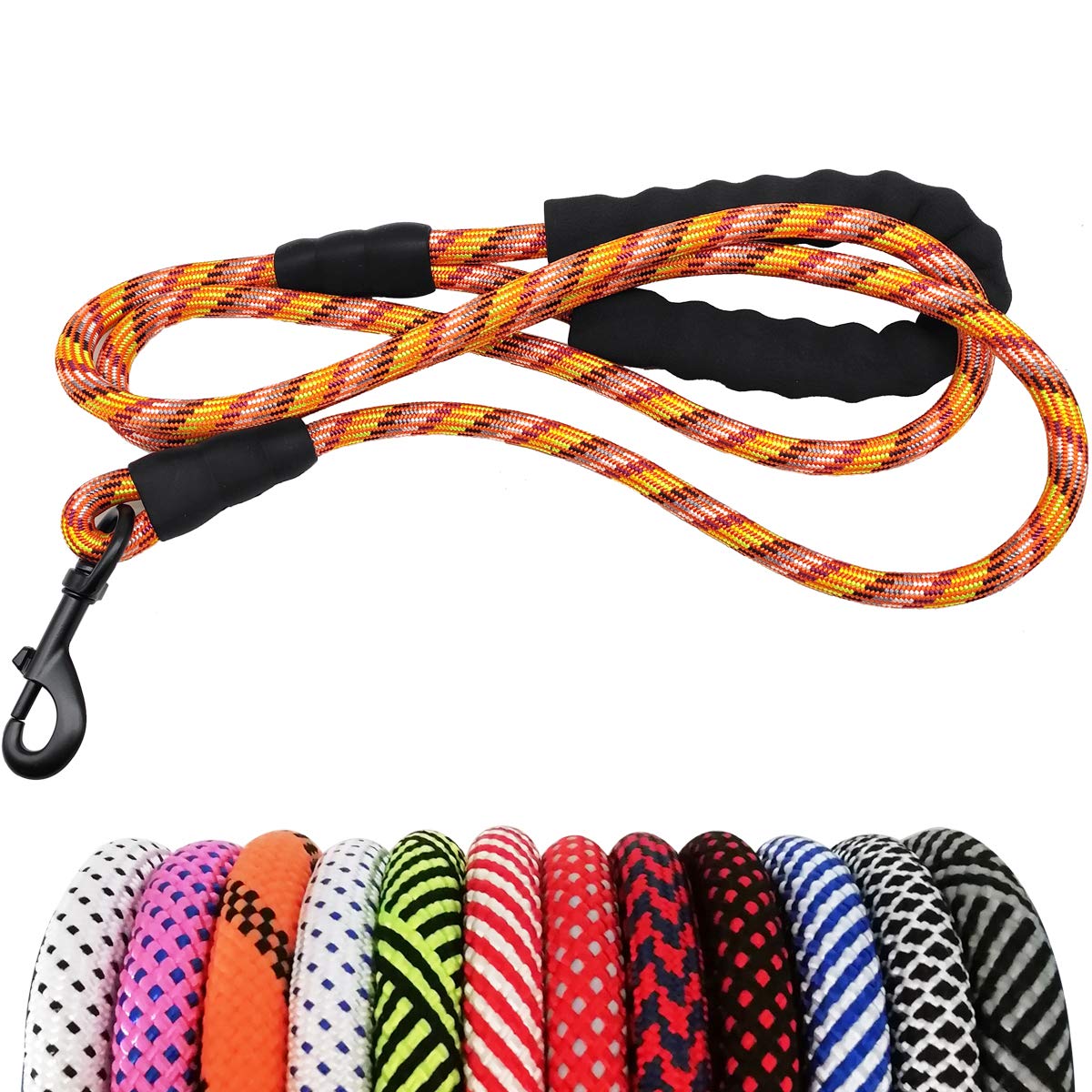 Maypaw Heavy Duty Rope Dog Leash, 3/4/5/6/7/8/10/12/15 Ft Nylon Pet Training Leash, Soft Padded Handle Thick Lead For Large Medi