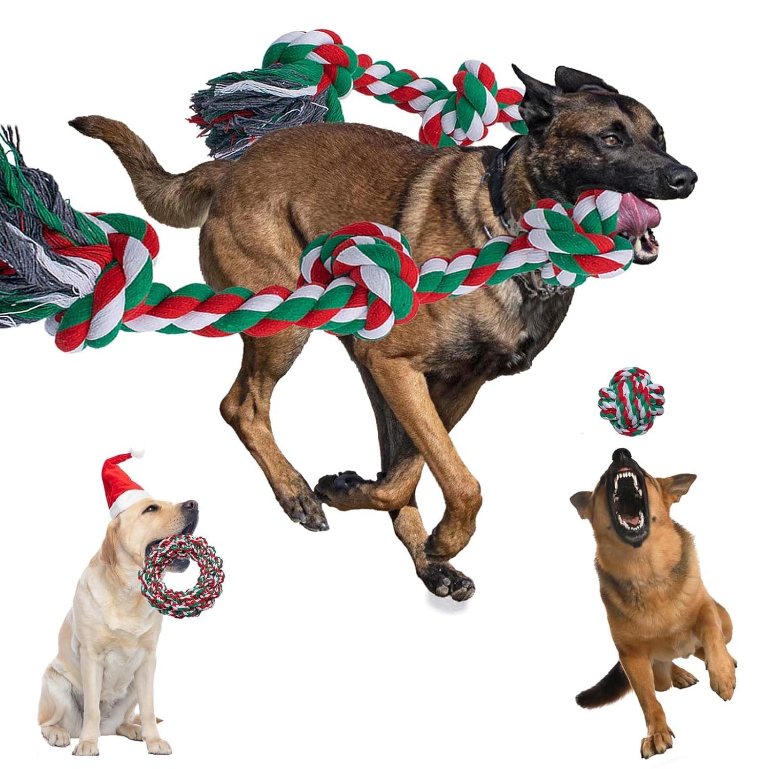 D&C Paws 3 Pack Heavy Duty Rope Toys For Aggressive Chewers Dogs, Knotted Dog Rope Toy 5 Knot 3 Ft Rope Toy For Large Medium Bre