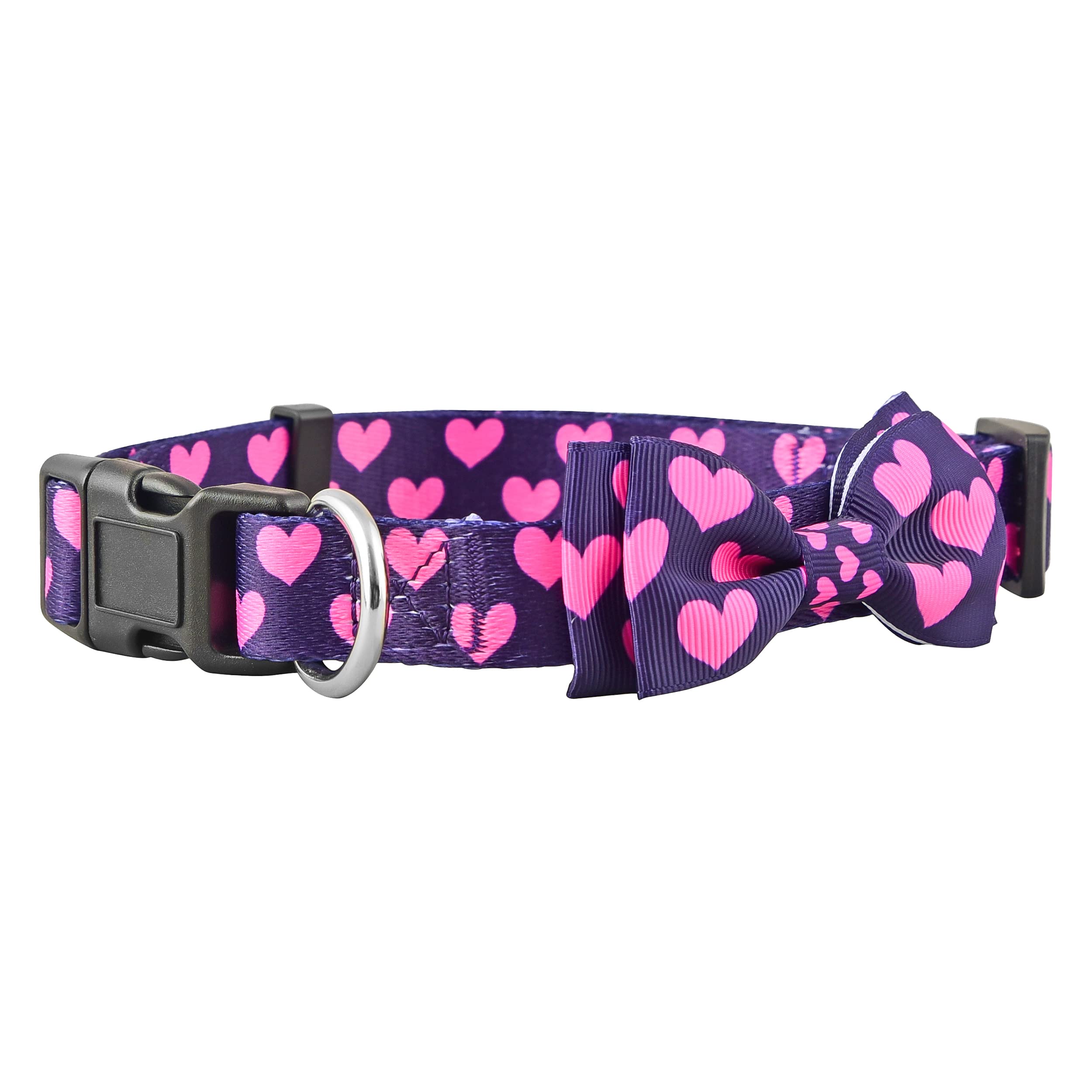 Valentine Dog Collar With Bowtie, Heart Bow Tie, Valentine'S For Large, Medium And Small Dogs (Large, Valentine'S Pink Hearts)