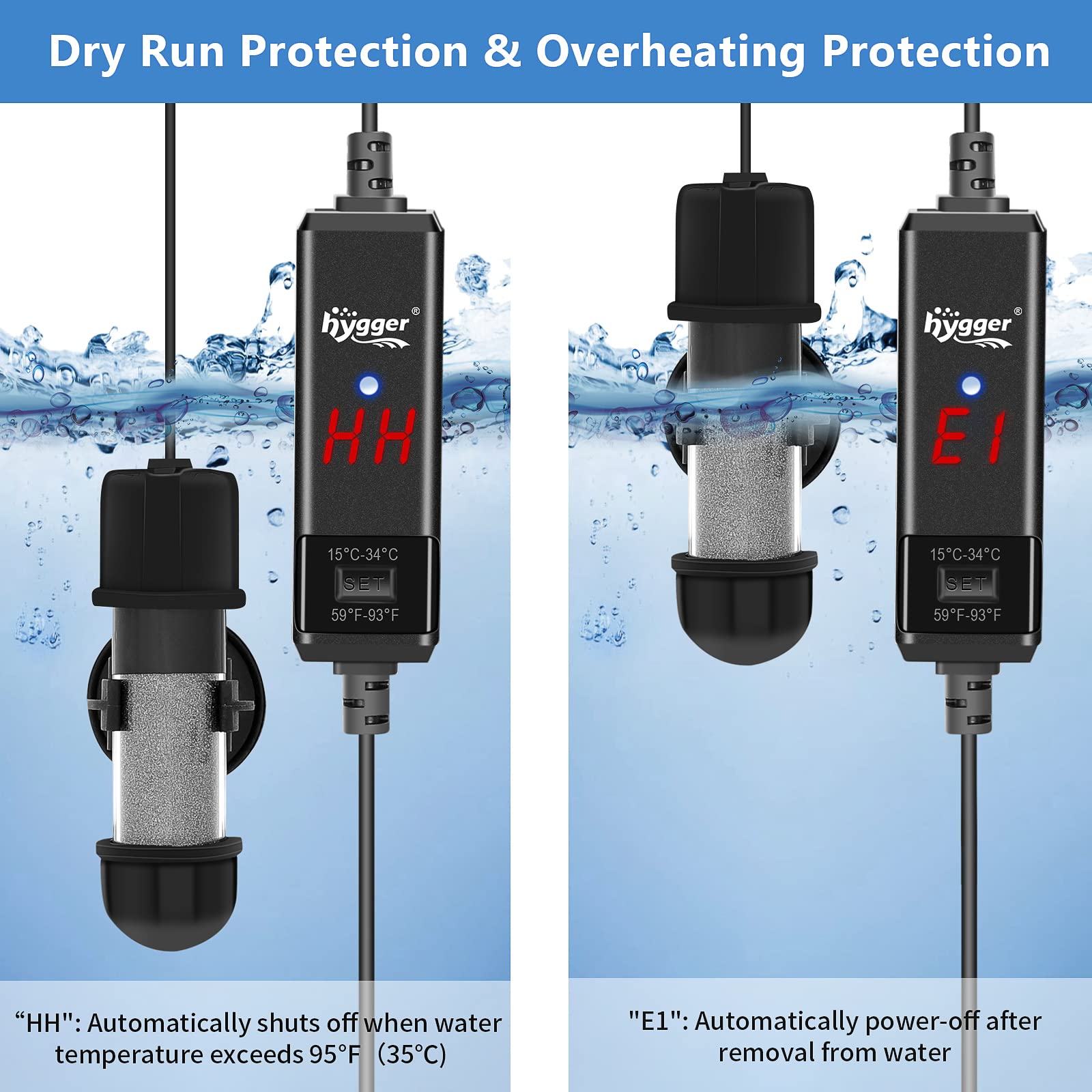 Hygger Small Aquarium Betta Heater, Submersible Fish Tahk Heater 10W/25W/50W/100W With Led Digital Display, Suitable For Marine