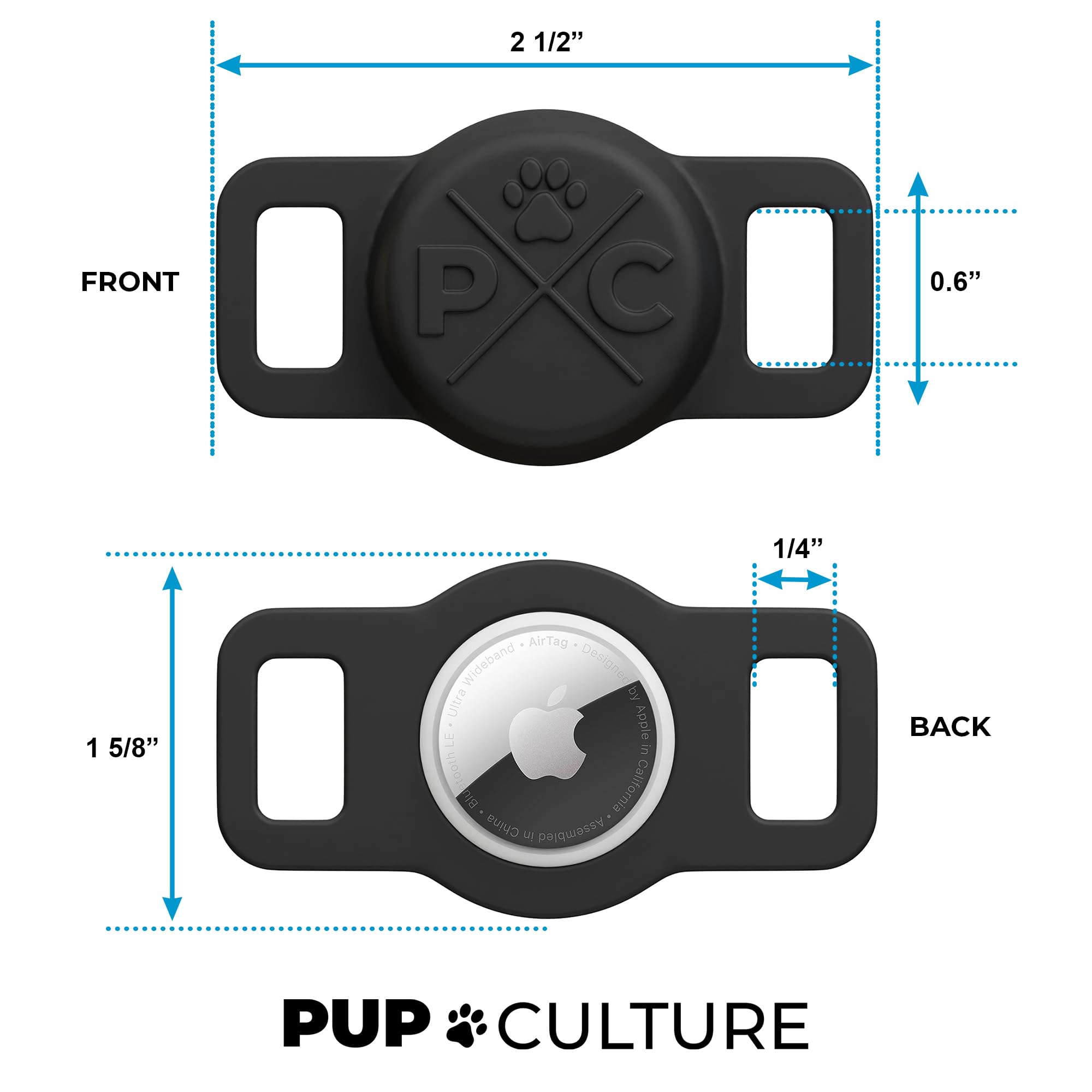 Pup Culture Cat Collar Airtag Holder - Extra-Durable, Lightweight, Protective - Track Your Cat Using Apple Airtag Technology