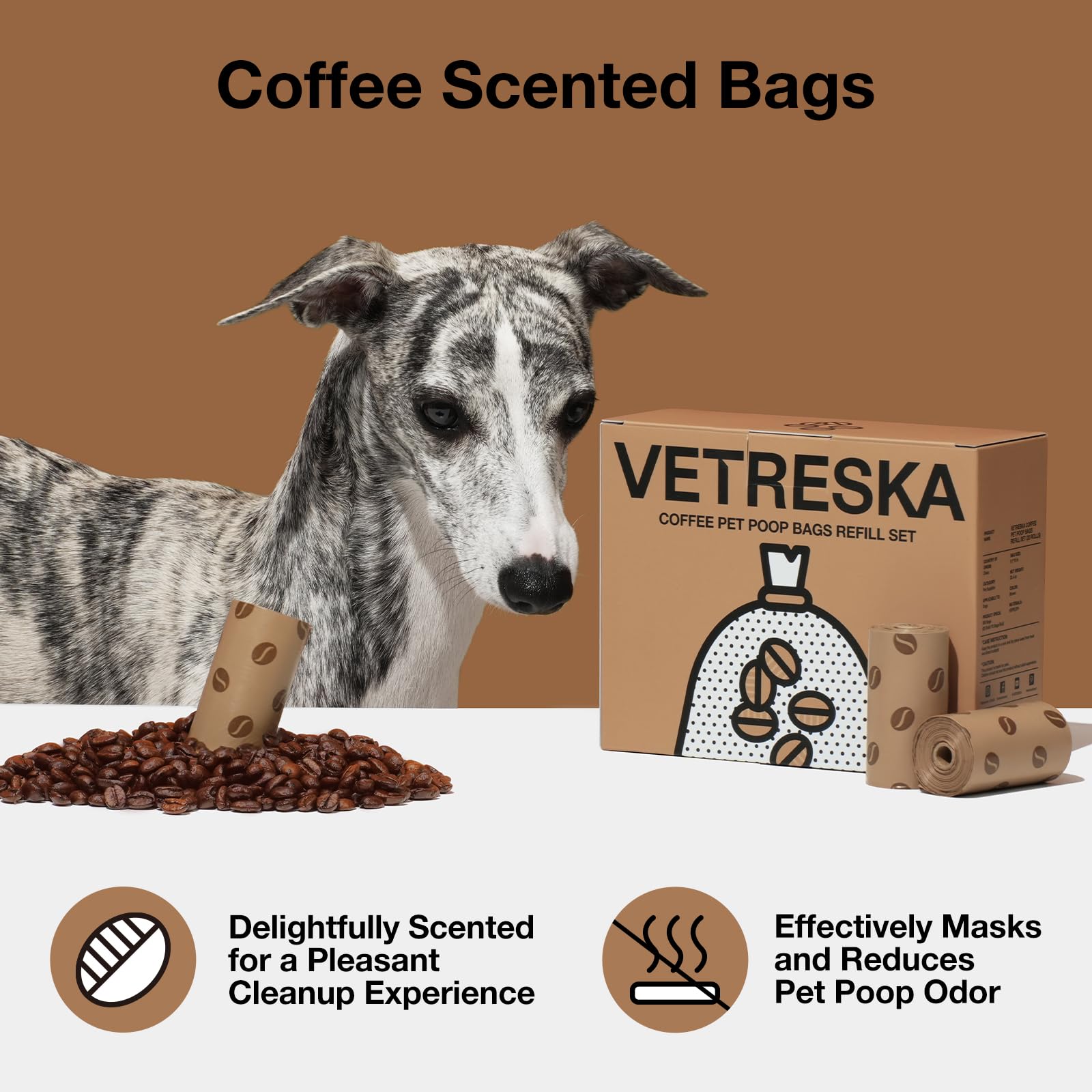 VETRESKA Dog Poop Bags - Coffee Scented, Leak Proof, Extra Thick - 300 Count (20 Refill Rolls)
