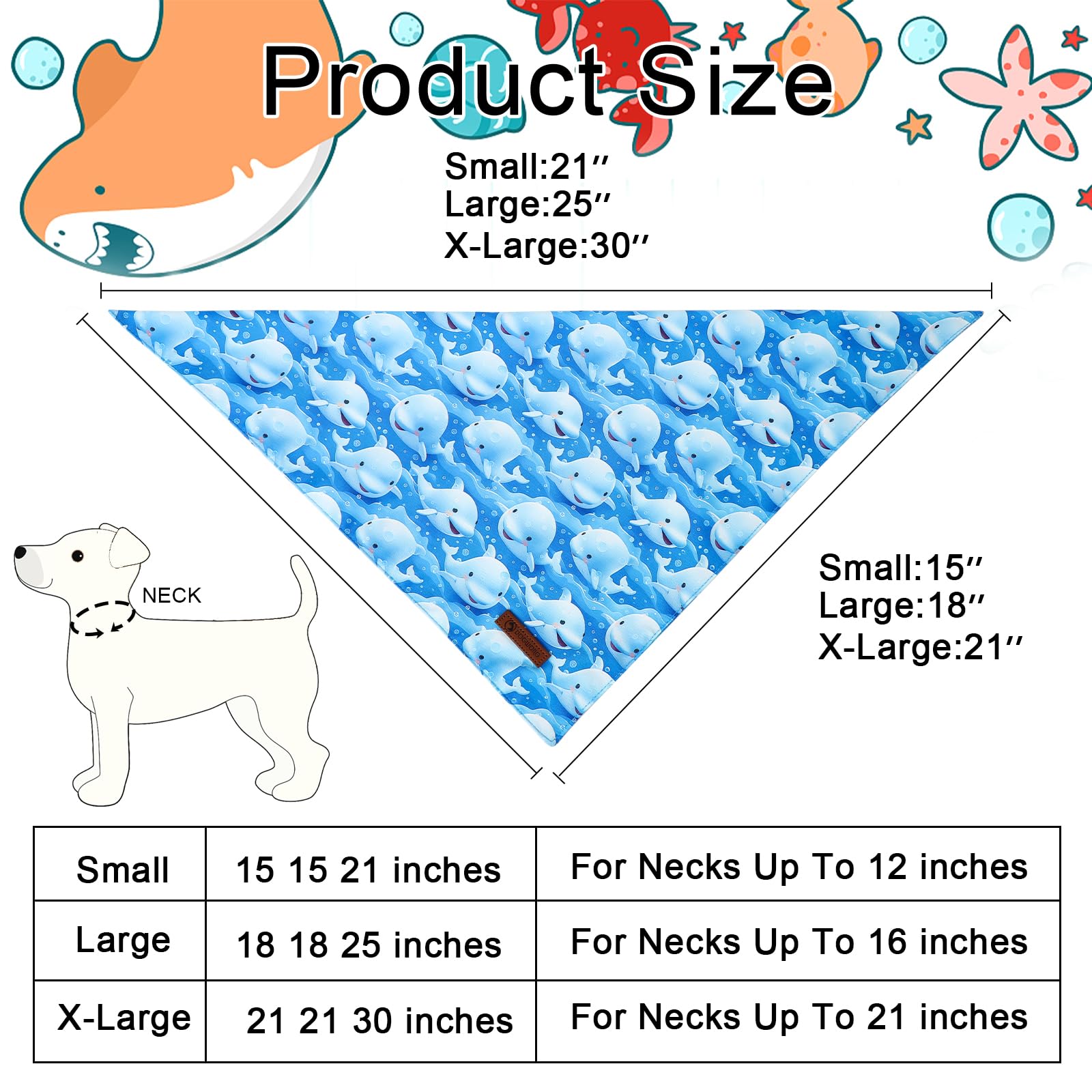 Dogwong Cute Dog Bandanas 2 Pack, Duck Whale Print Triangle Reversible Blue Summer Pet Scarf Durable Holiday Bandana For Small A