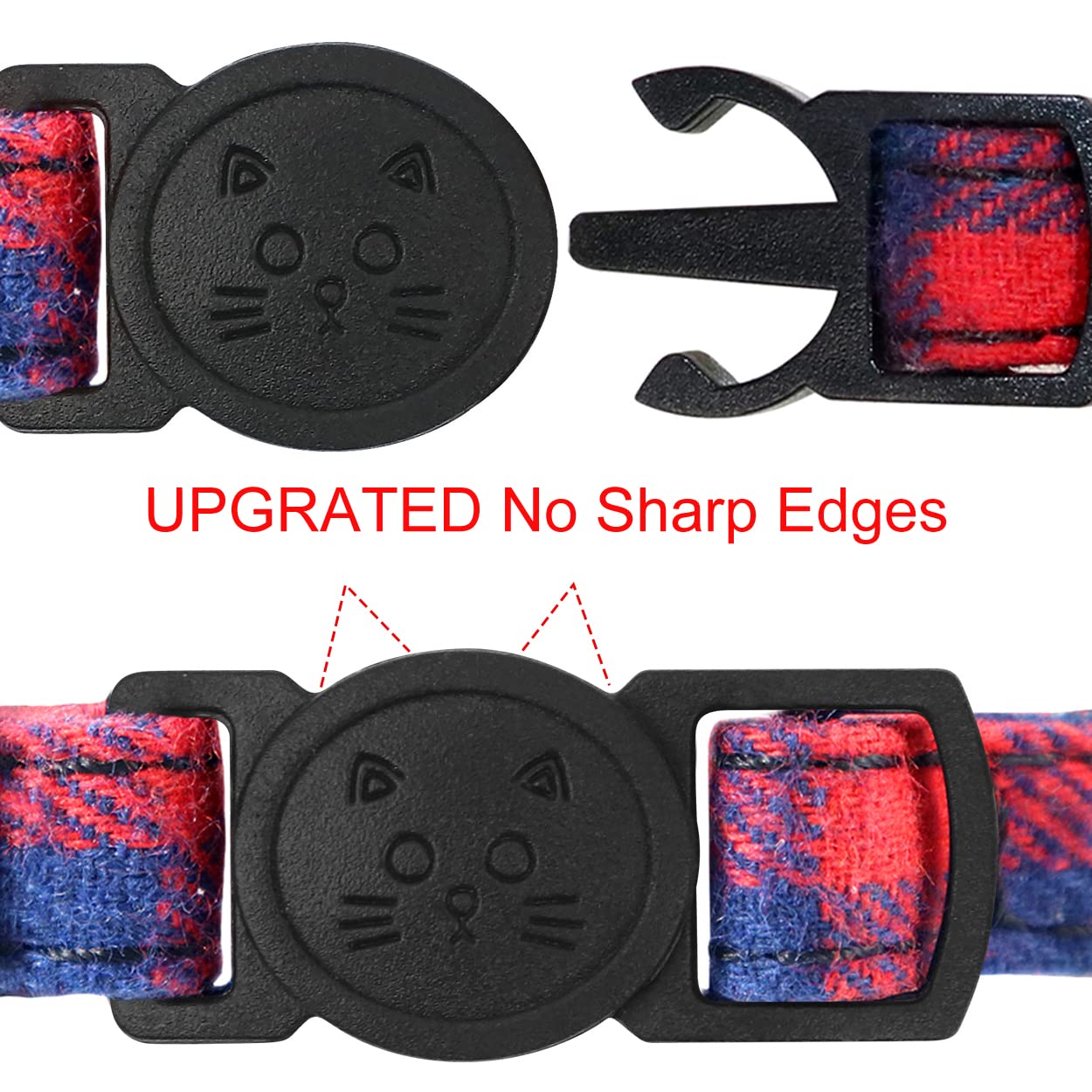 Joytale Upgraded Cat Collar With Bells, Breakaway Cat Collars With Bow Tie, 1 Pack Girl Boy Safety Plaid Kitten Collars, Red