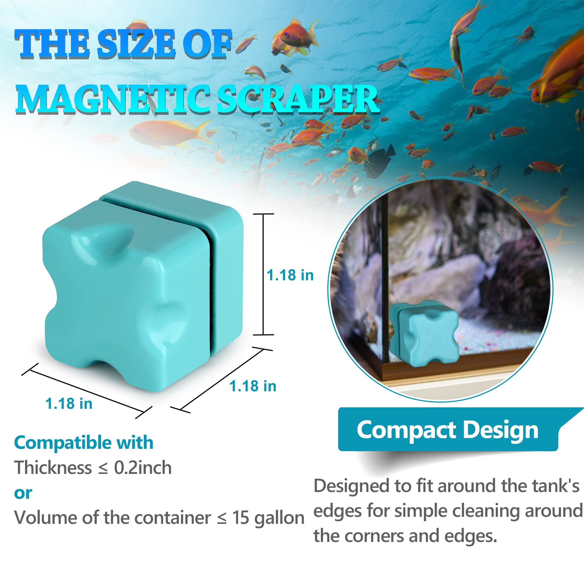 Neptonion Magnetic Aquarium Fish Tank Glass Algae Scrapers Glass Cleaner Scrubber Clean [Compact, Scratch-Free, Non-Slip, Magnet