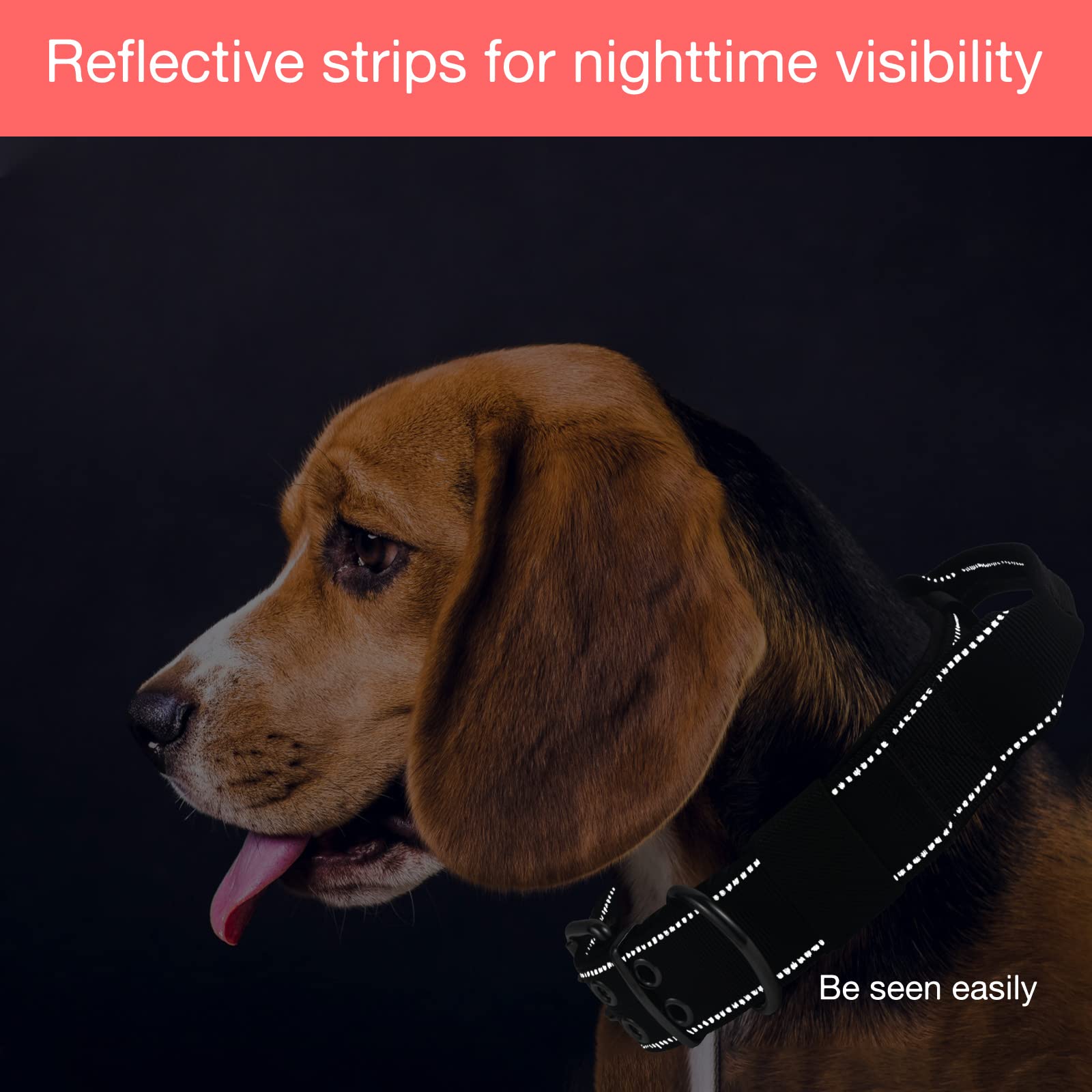 Yunleparks Metal Buckle Dog Collar for Medium Dogs,Heavy Duty Dog Collar with Control Handle,Reflective Nylon Collar for Dog Tra