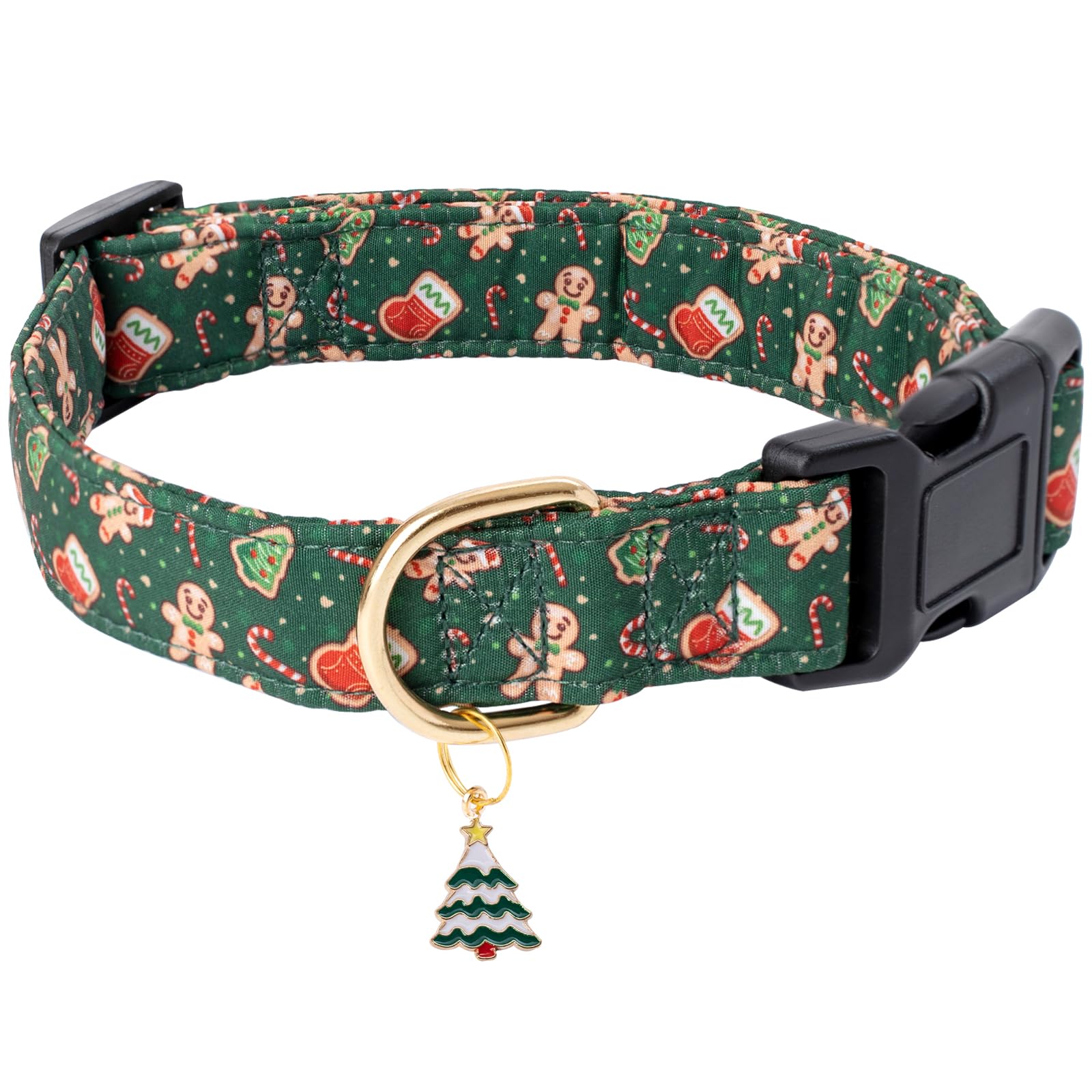 Faygarsle Green Dog Collar Christmas Design Gingerbread Man Pattern For Small Medium Large Dogs Collar Cute Stylish Girl Boy Christmas Dog Collar M