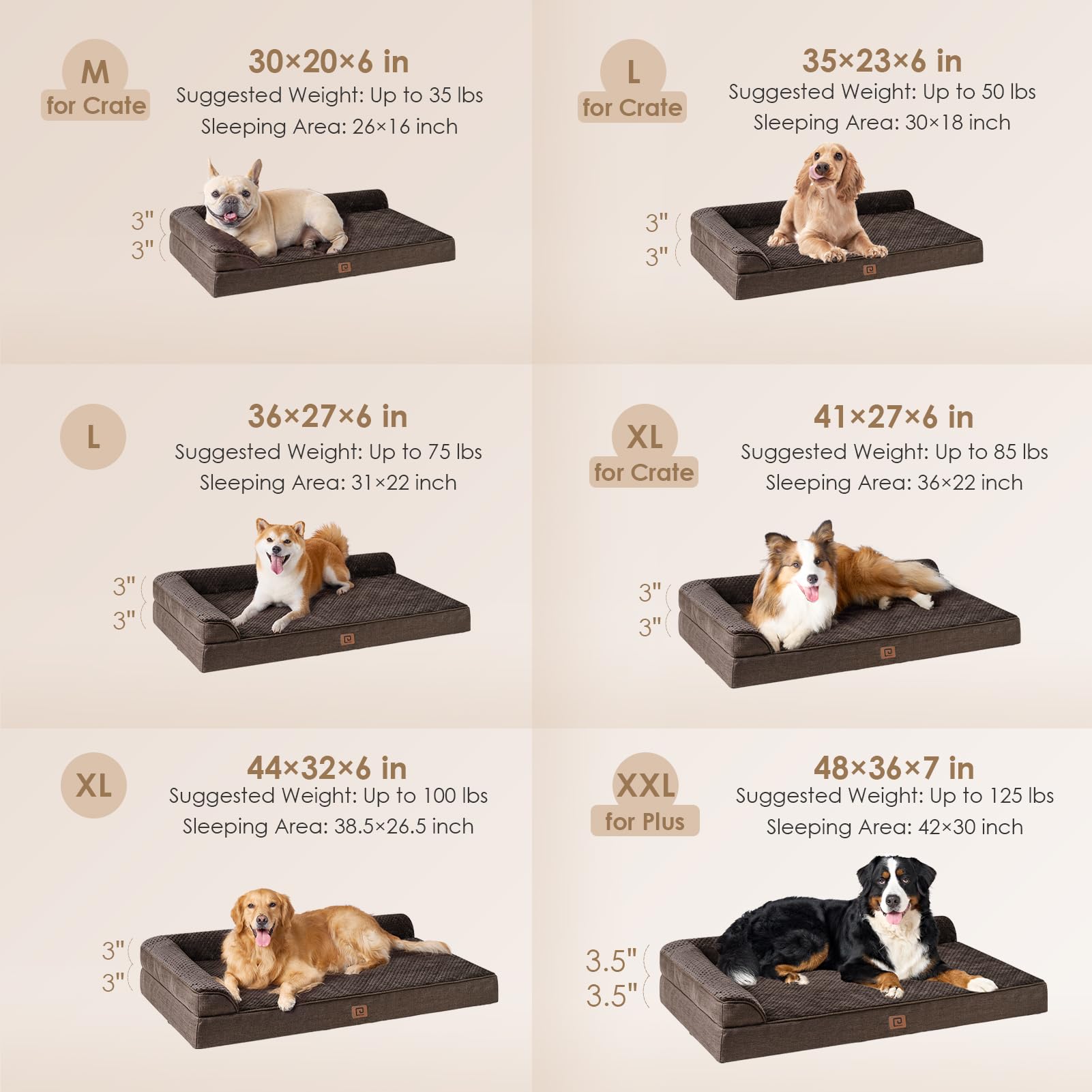 Eheyciga Memory Foam Orthopedic Xxl Dog Bed, Washable Dog Bed With Waterproof Lining Removable Cover, Extra Large Giant Dog Bed Sofa With Nonskid Bottom Pet Couch Bed, 48X36 Inches, Brown