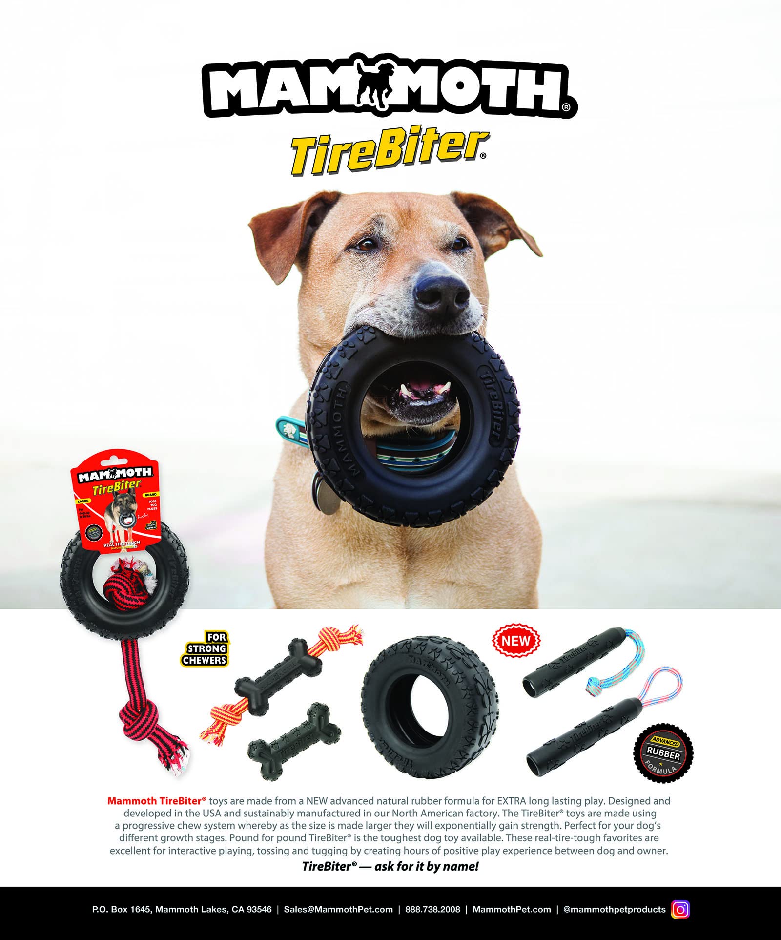Mammoth Tirebiterii Retriever With Loop Rope Handle - Natural Rubber Dog Toys - Dog Toys For Extra Long Interactive Fetch And Pl