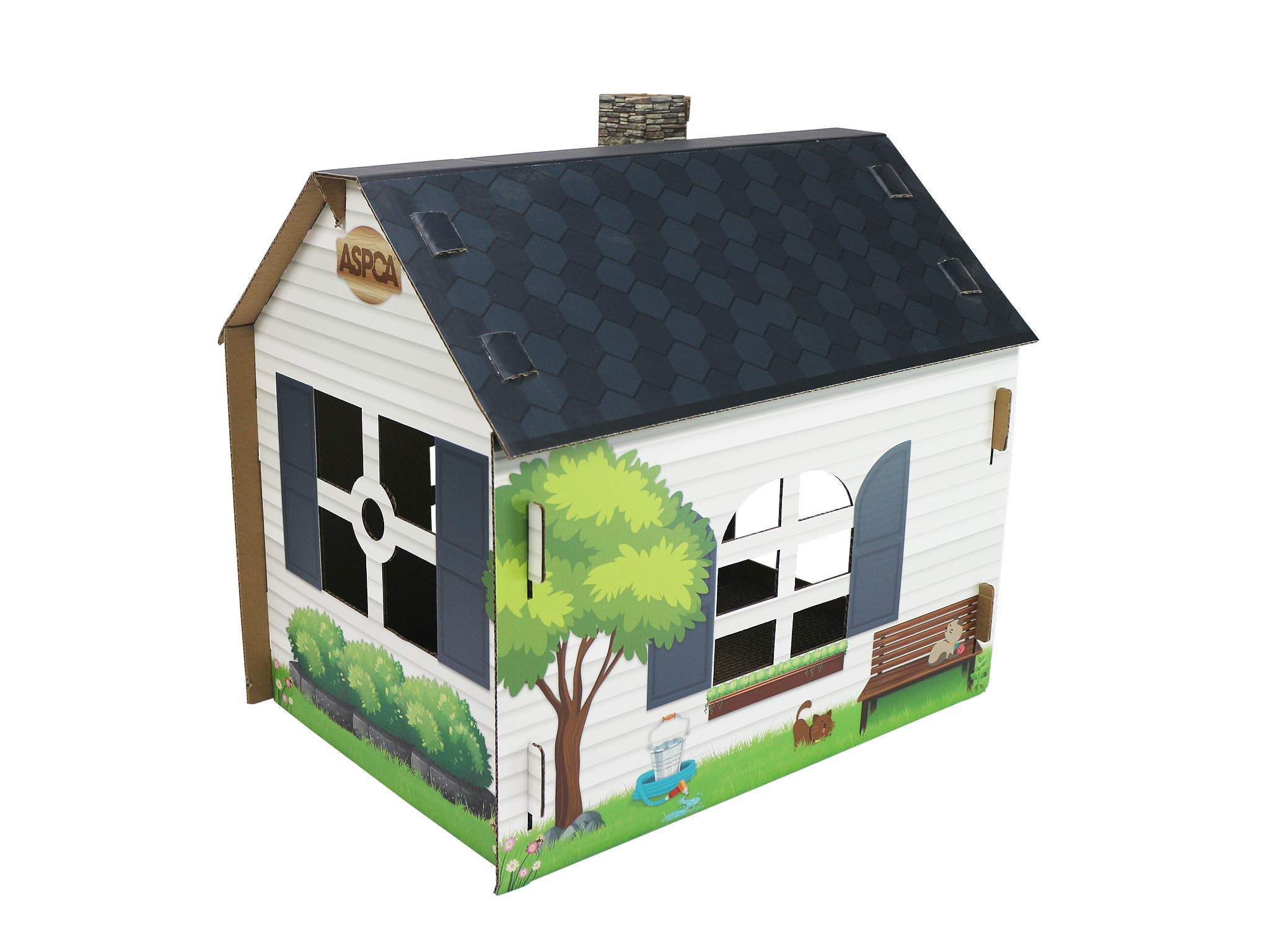 ASPCA Cardboard Cat House Playhouse with Scratching Pad 19"x13"x17" Cottage Model CAS2026