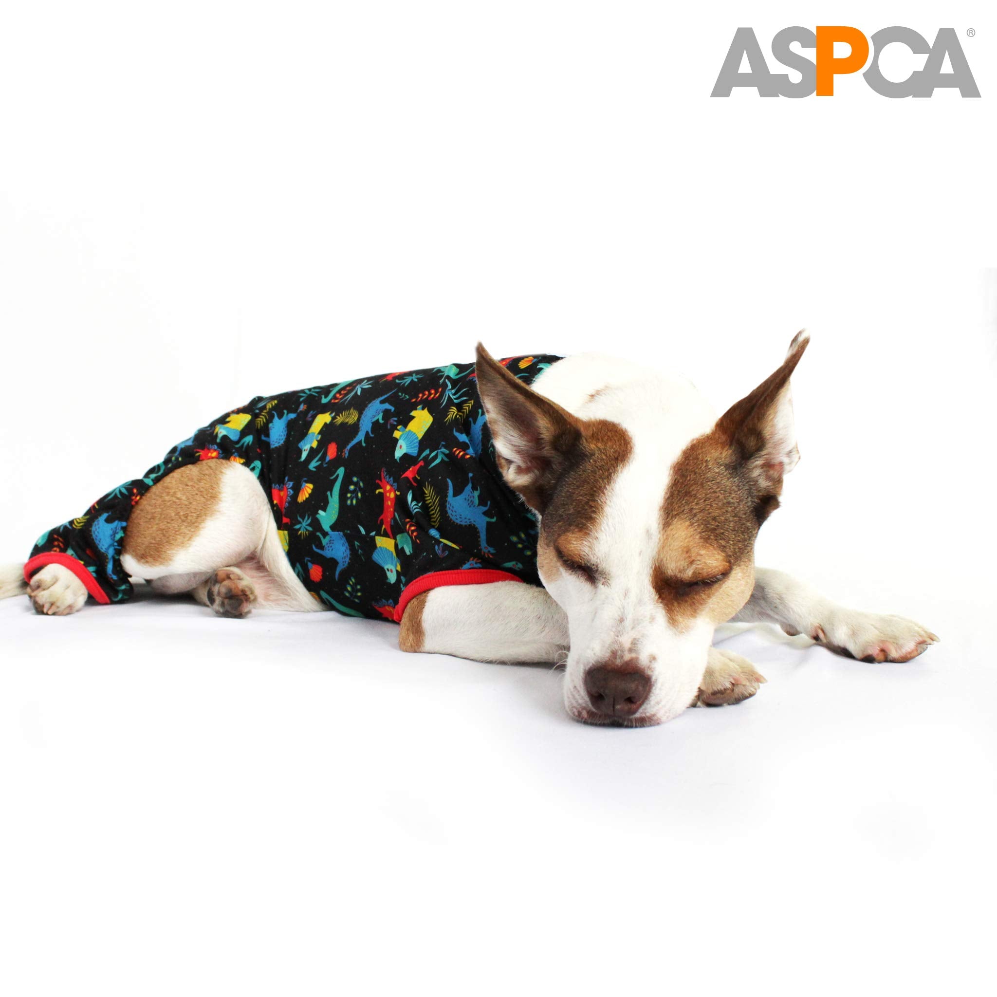Aspca Dog Pajama For Medium To Large Pets, Soft Fleece Indoor Calming Apparel For Dogs And Puppies With Thin Coat, White Dinosaurs