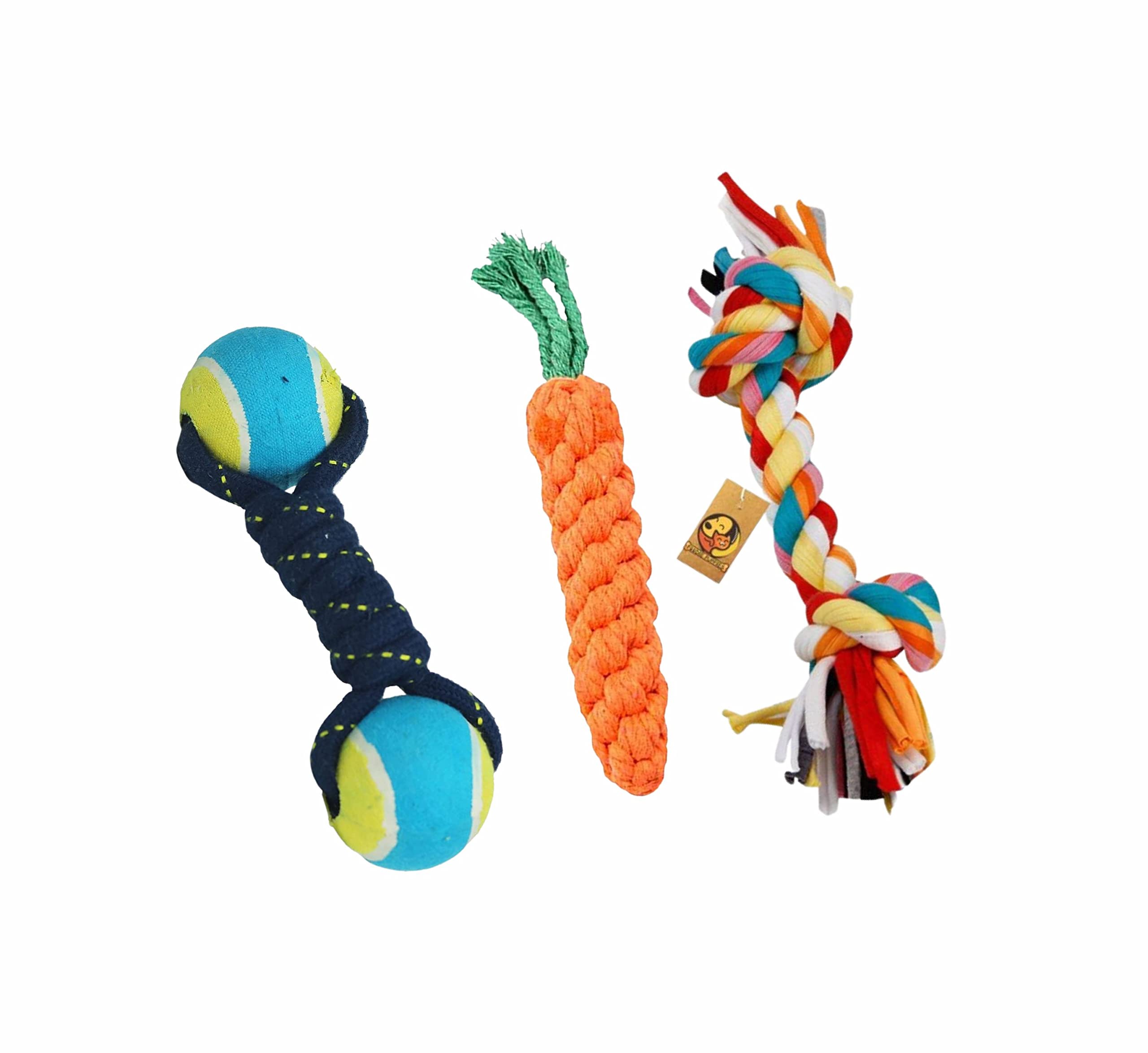 Foodie Puppies Durable Cotton Rope Toy Combo  2 Knot Rope  Dual Tennis Rope  Carrot Rope | Chewing And Teething For Small To 