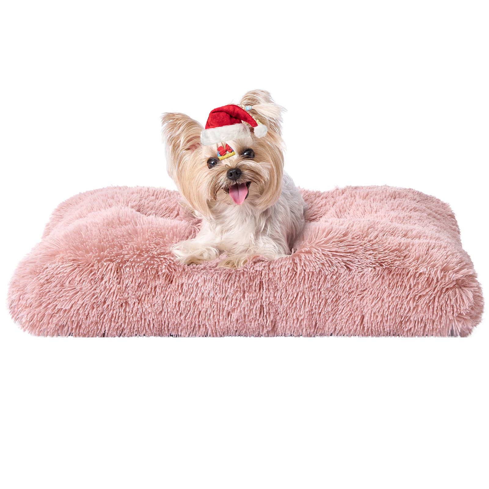 Eheyciga Fluffy Dog Crate Bed For Small Dogs, Plush Faux Fur Dog Crate Pad, Calming Anti Anxiety Small Dog Bed For Crate, Washable Soft Warm Dog Crate Mat With Non-Slip Bottom, Pink