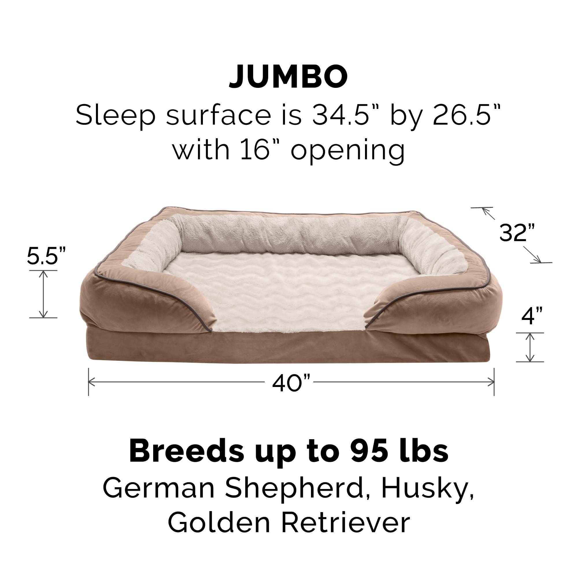 Furhaven Replacement Dog Bed Cover Perfect Comfort Plush & Velvet Waves Sofa-Style, Machine Washable - Brownstone, Jumbo (X-Larg