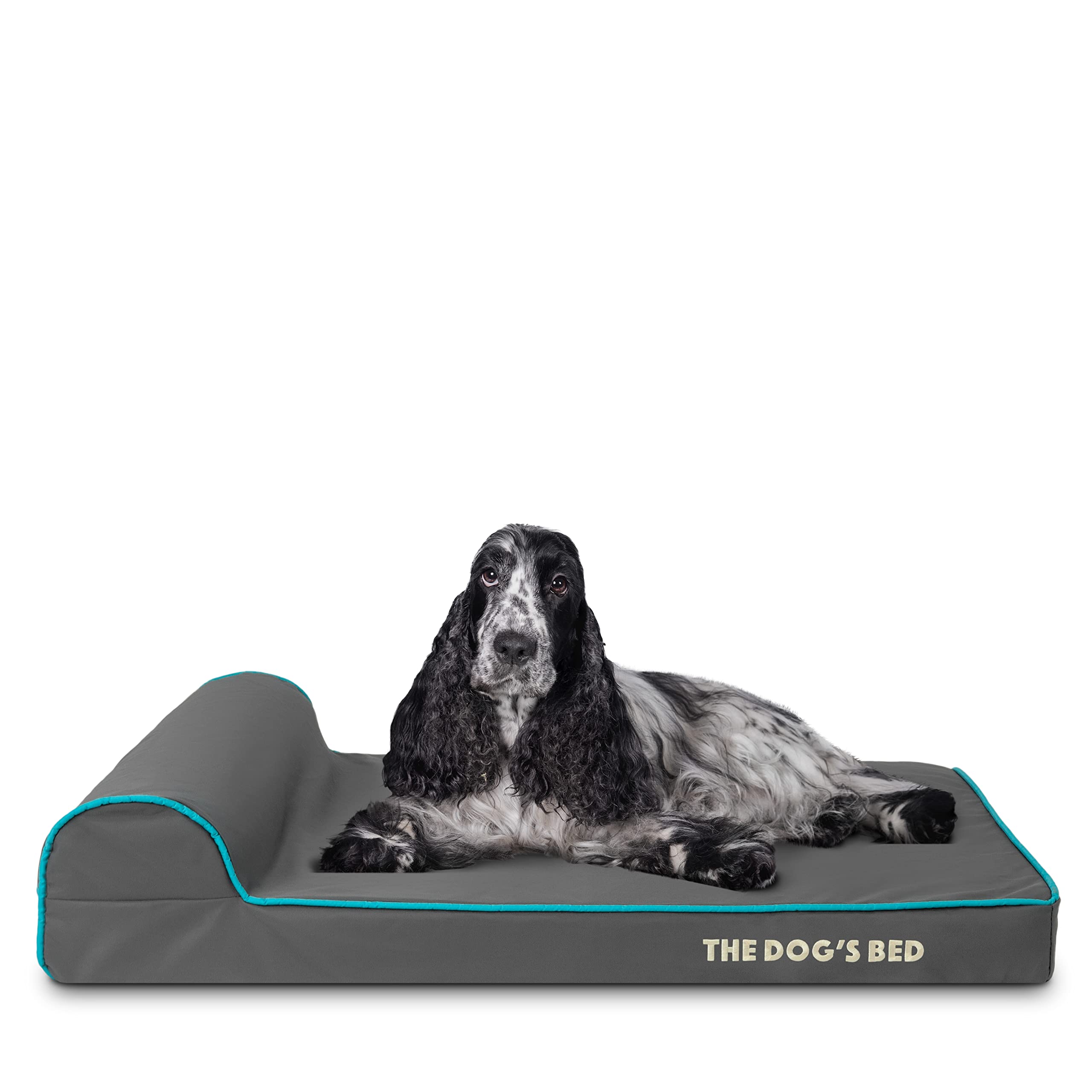 The Dogs Bed Orthopedic Headrest Dog Bed Med Grey/Blue, Memory Foam, Pain Relief: Arthritis, Hip & Elbow Dysplasia, Post Surgery