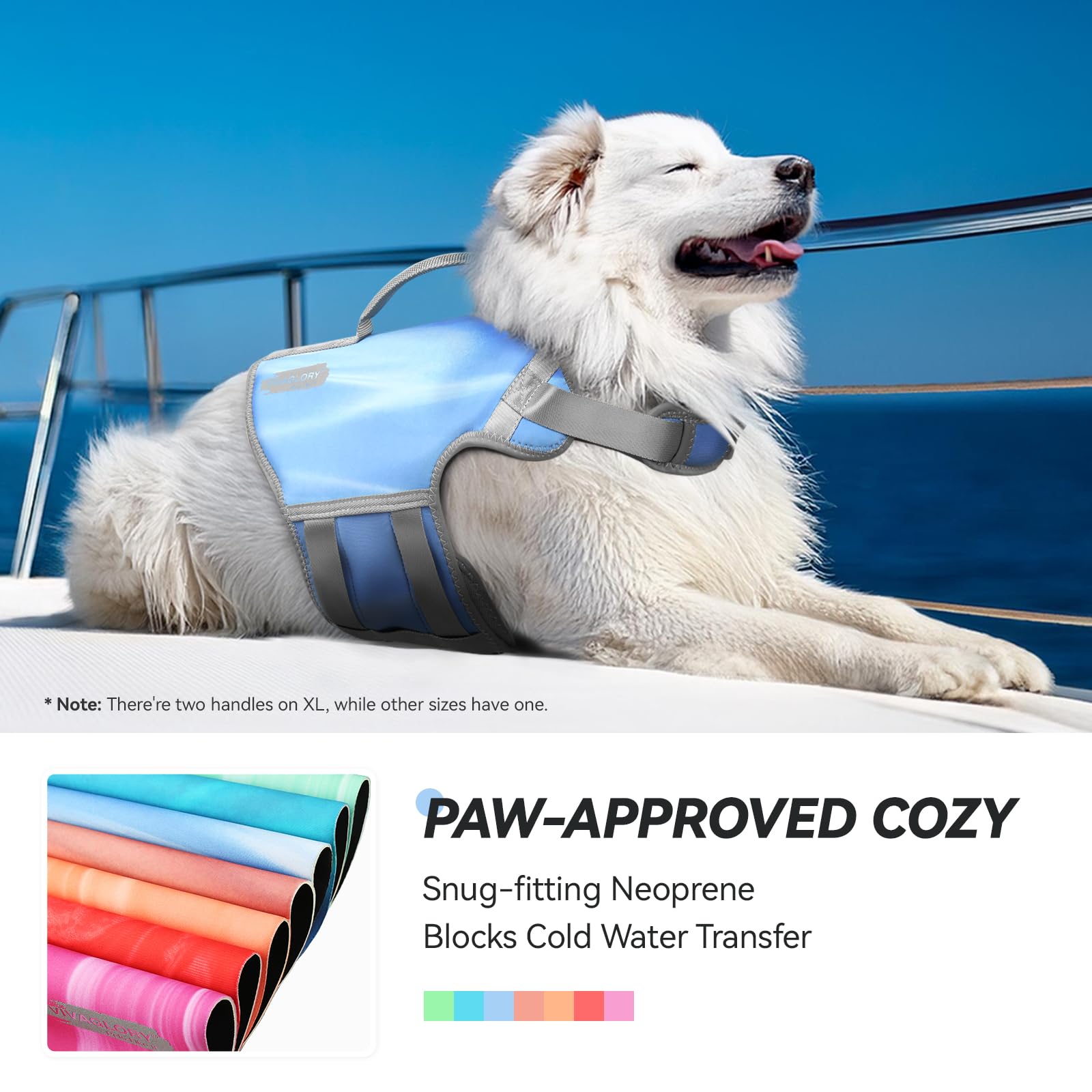 Vivaglory Neoprene Dog Life Jacket Dog Floating Vest For Boating Hunting & Swimming, Lightweight With Leash Ring, M, Blue Wave