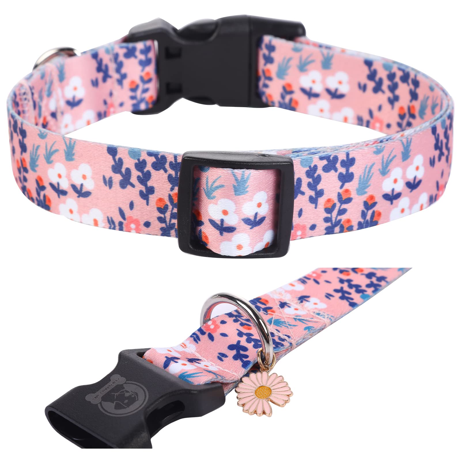 Mr. Chubbyface Spring Flower Floral Dog Collar Soft Adjustable Pet Boy Girl Collar For Small Medium Large Dogs