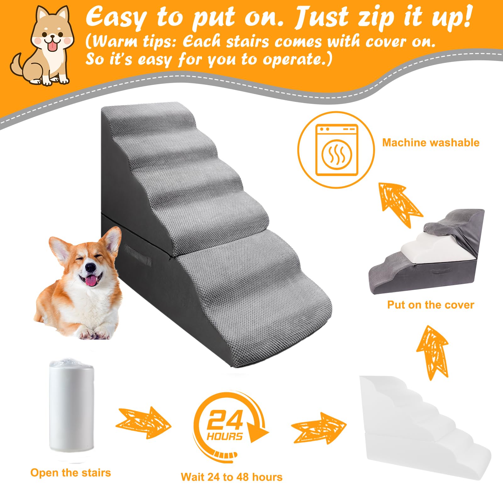 Inrlkit Dog Stairs Steps For 30 Inches Tall High Bed, Pet Dog Ramp Ladder For Small Medium Dogs, Doggie, Old Cats, Kitty, Small