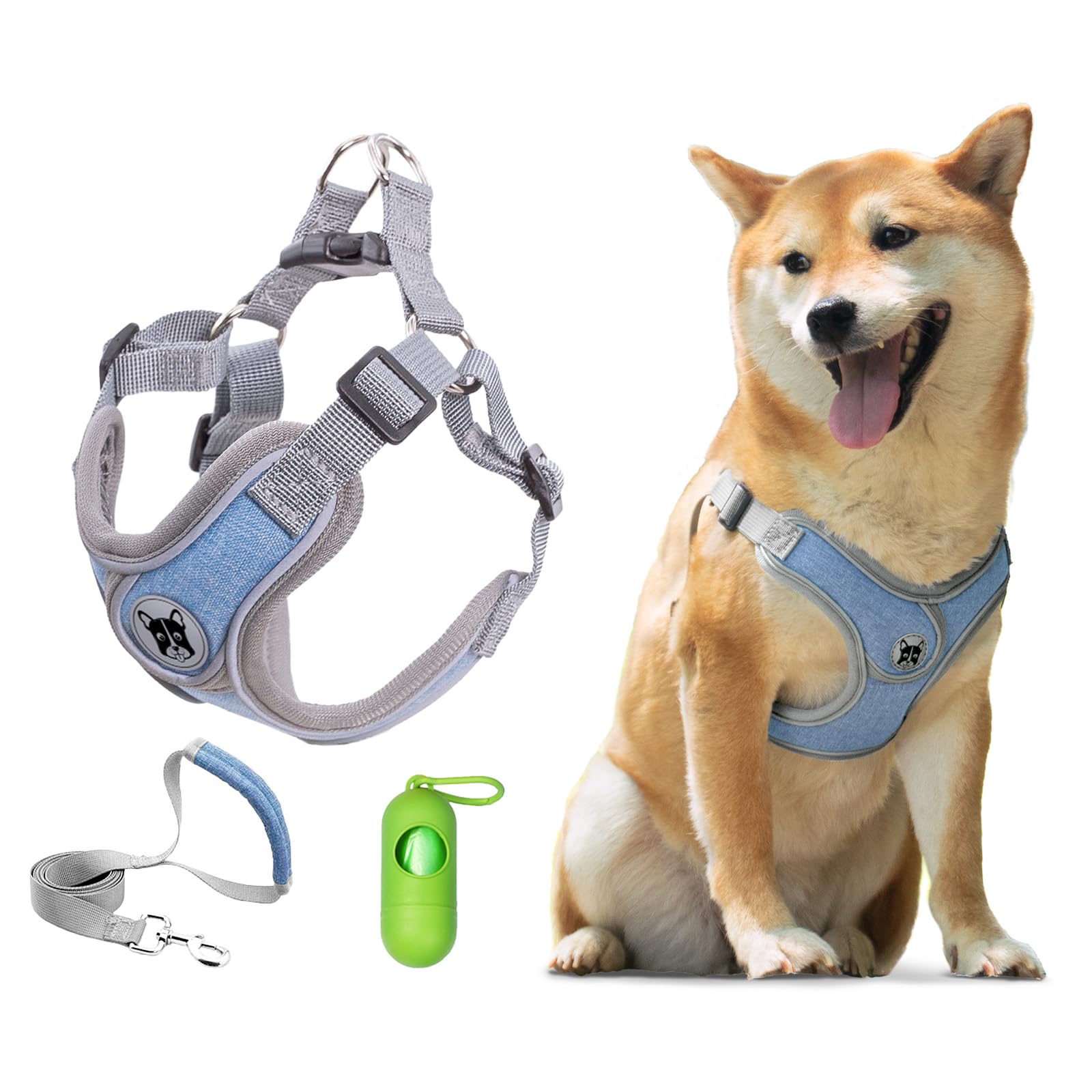 Patas Lague Dog Harness With Leash Set For Medium Dogs, No Pull No Choke Reflective Step In X Head Pet Harness Vest With Poop Ba